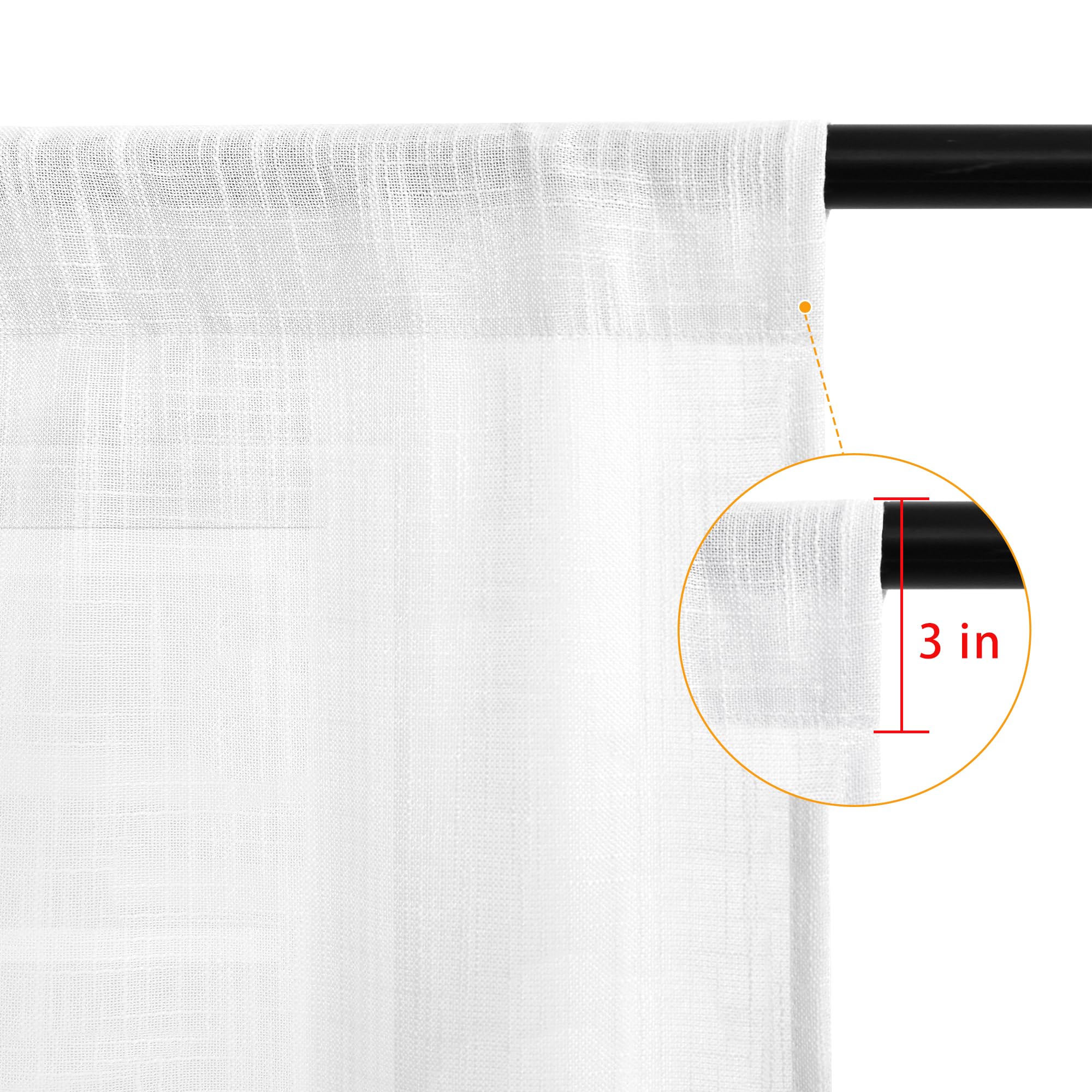 DWCN White Faux Linen Sheer Curtains, Set of 2 Panels