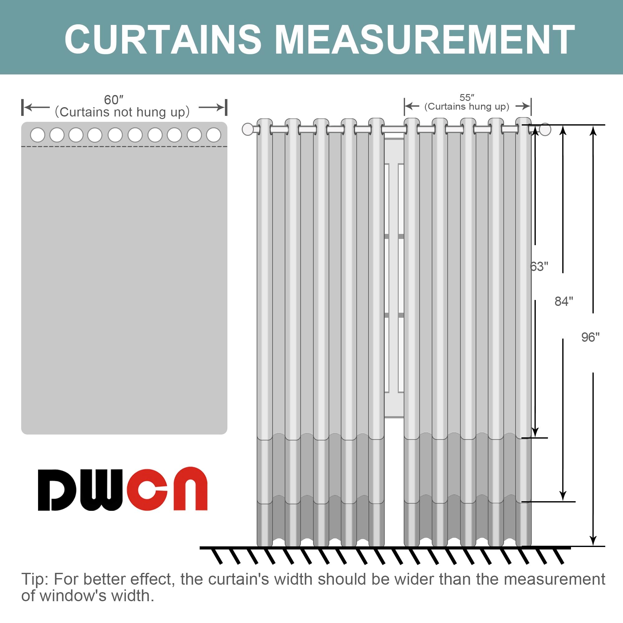 DWCN 100% Blackout Curtains with Tiebacks, Set of 2 Panels