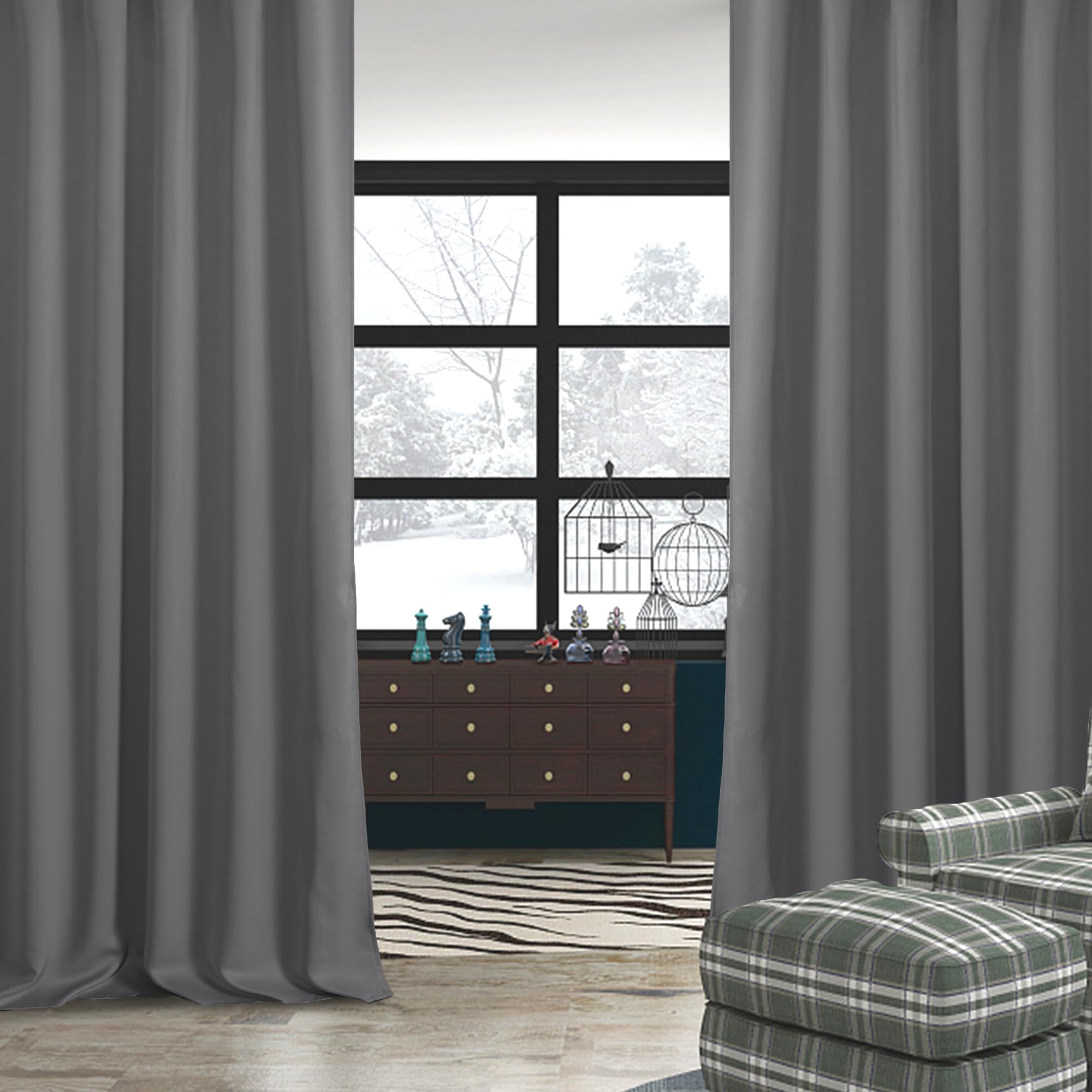 DWCN Blackout Curtains with Tiebacks, Rod Pocket/Back Tab, Set of 2 Panels