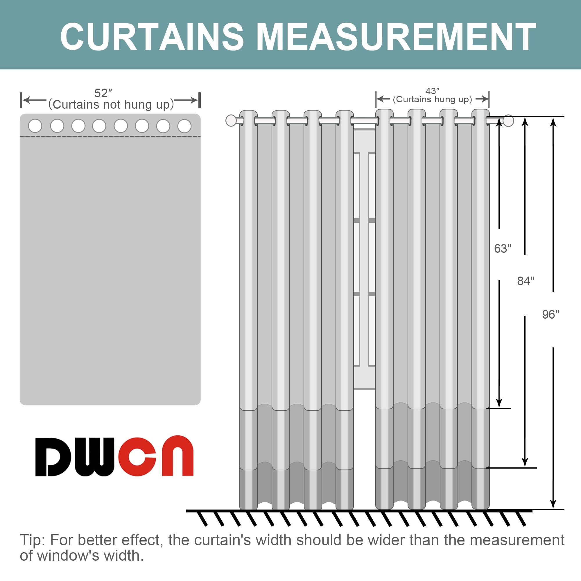 DWCN 100% Blackout Curtains with Tiebacks, Set of 2 Panels