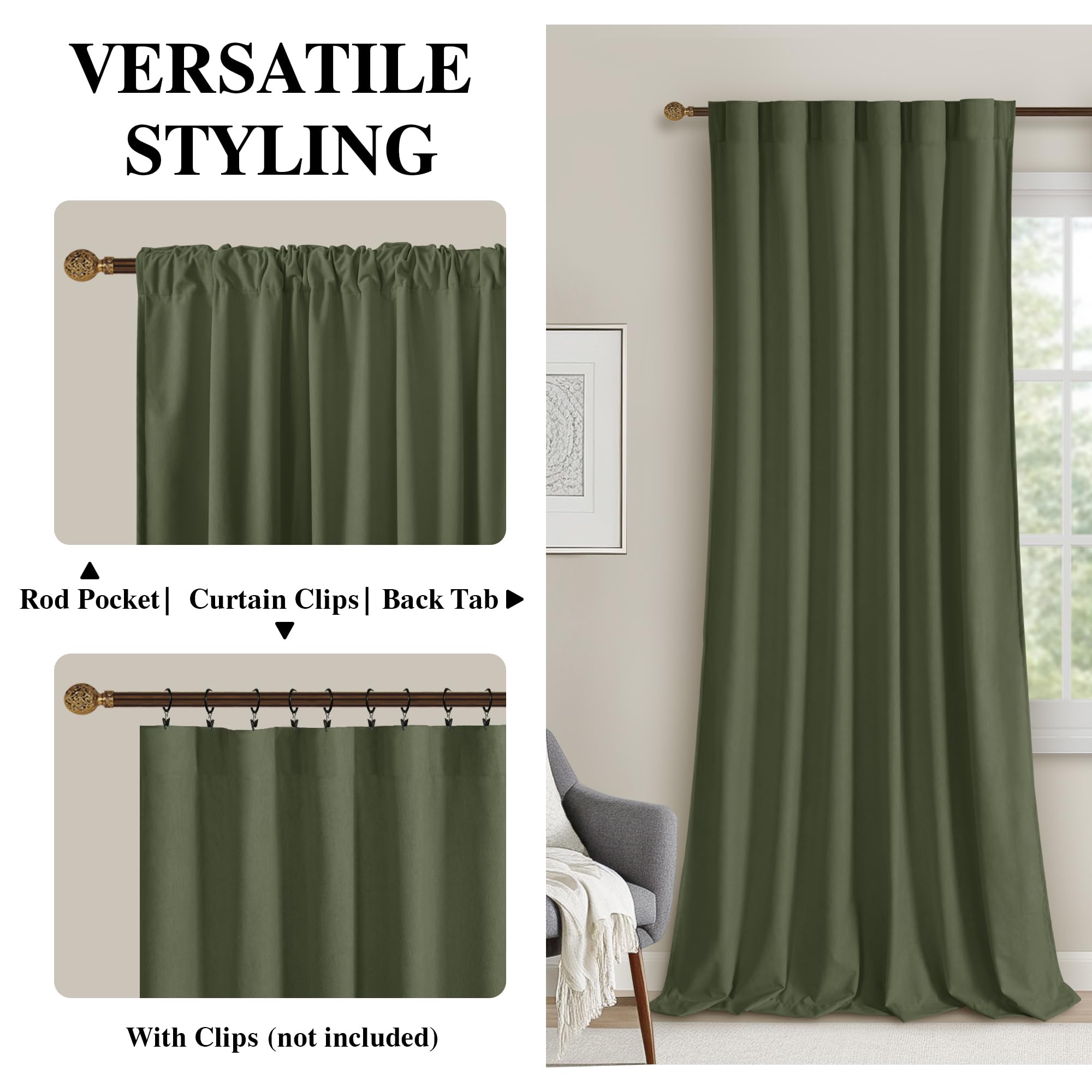 DWCN Velvet Curtains, 2 Panels - Rod Pocket and Back Tab