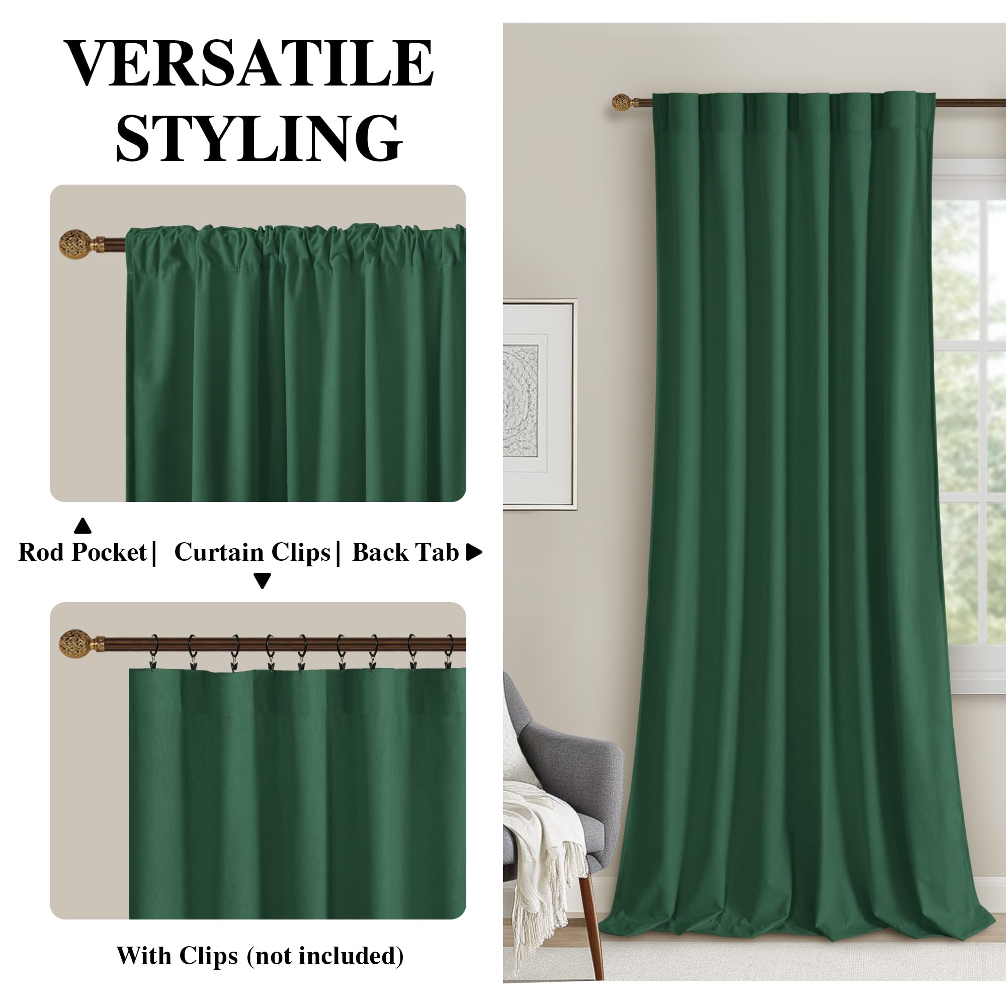 DWCN Velvet Curtains, 2 Panels - Rod Pocket and Back Tab