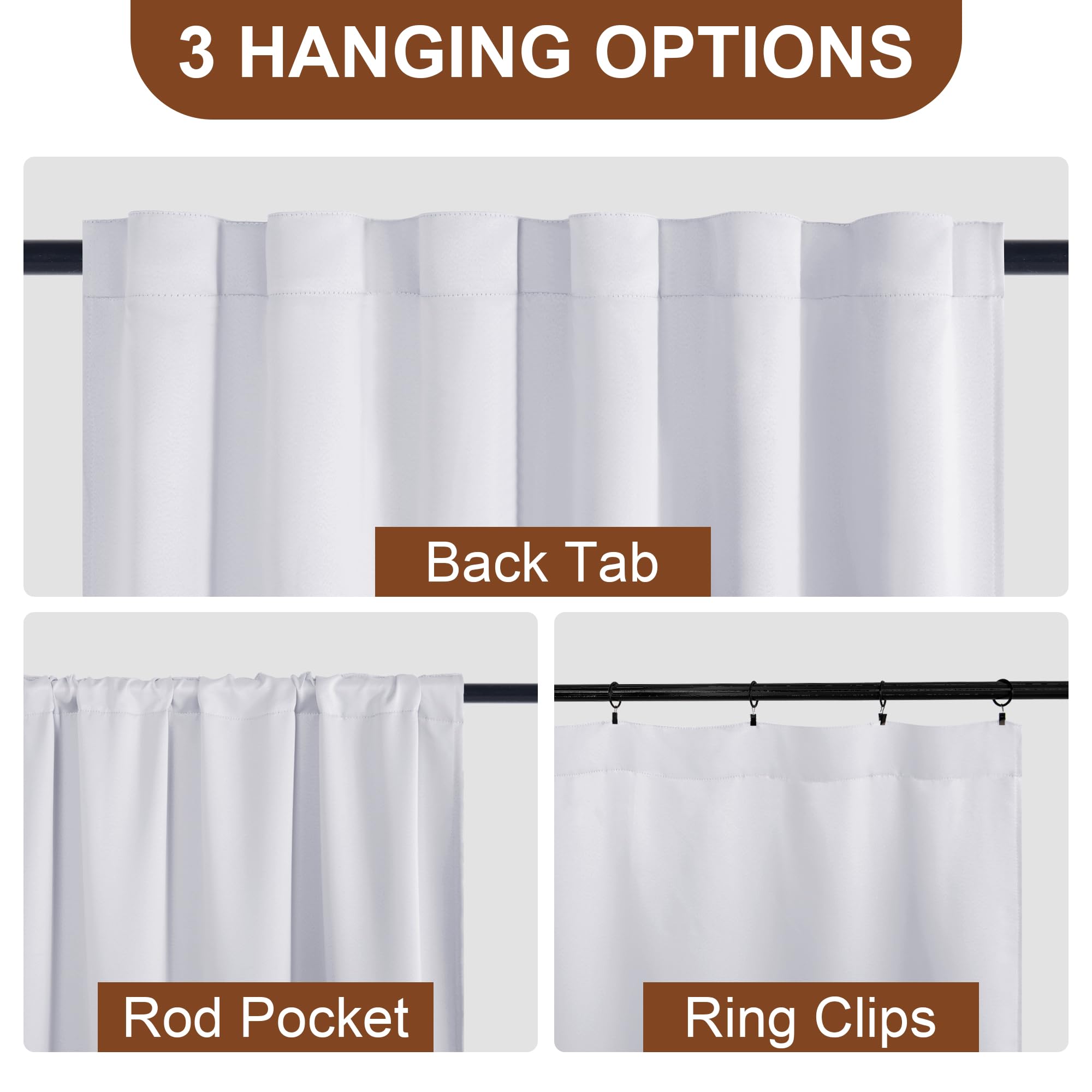DWCN Blackout Curtains with Tiebacks, Rod Pocket/Back Tab, Set of 2 Panels