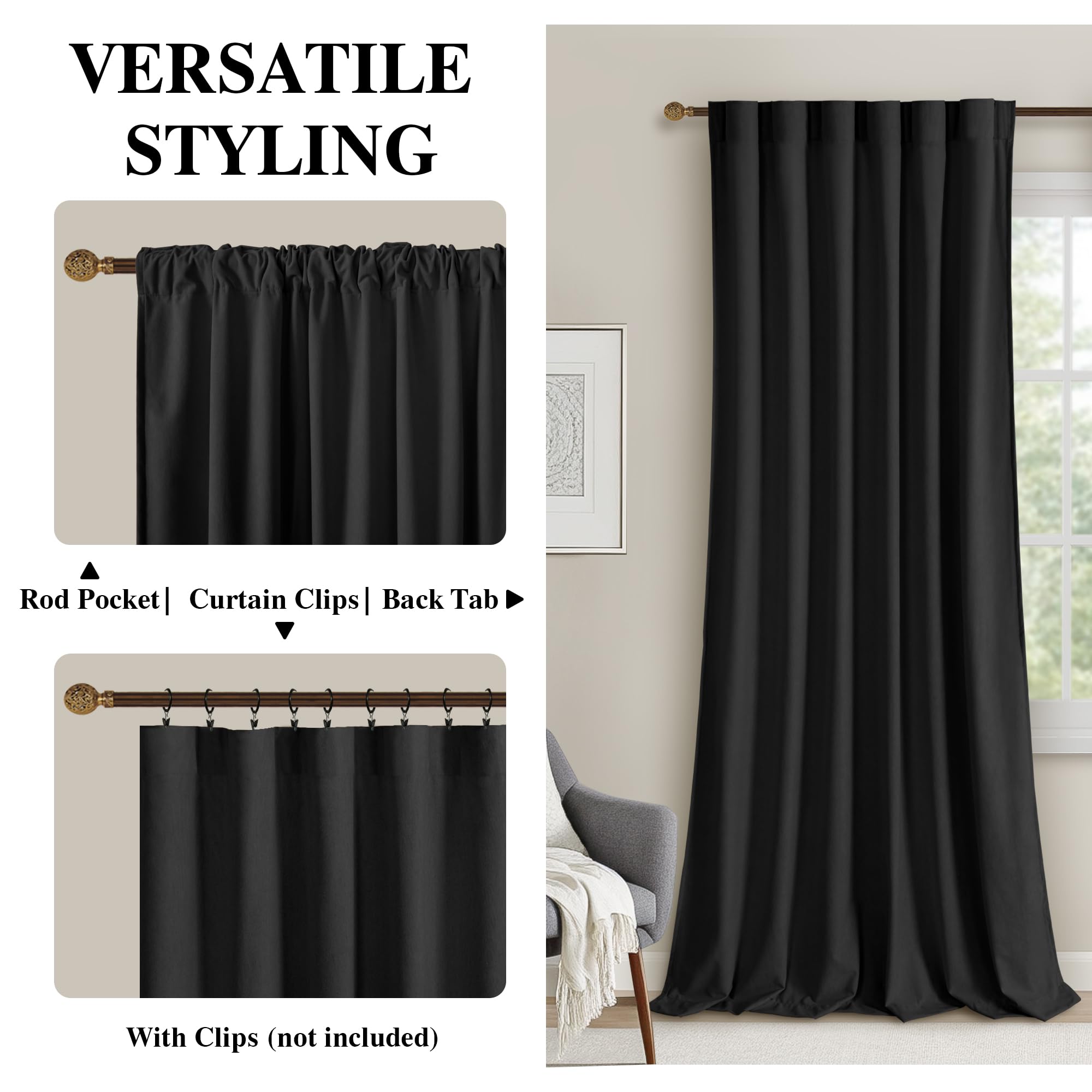 DWCN Velvet Curtains, 2 Panels - Rod Pocket and Back Tab