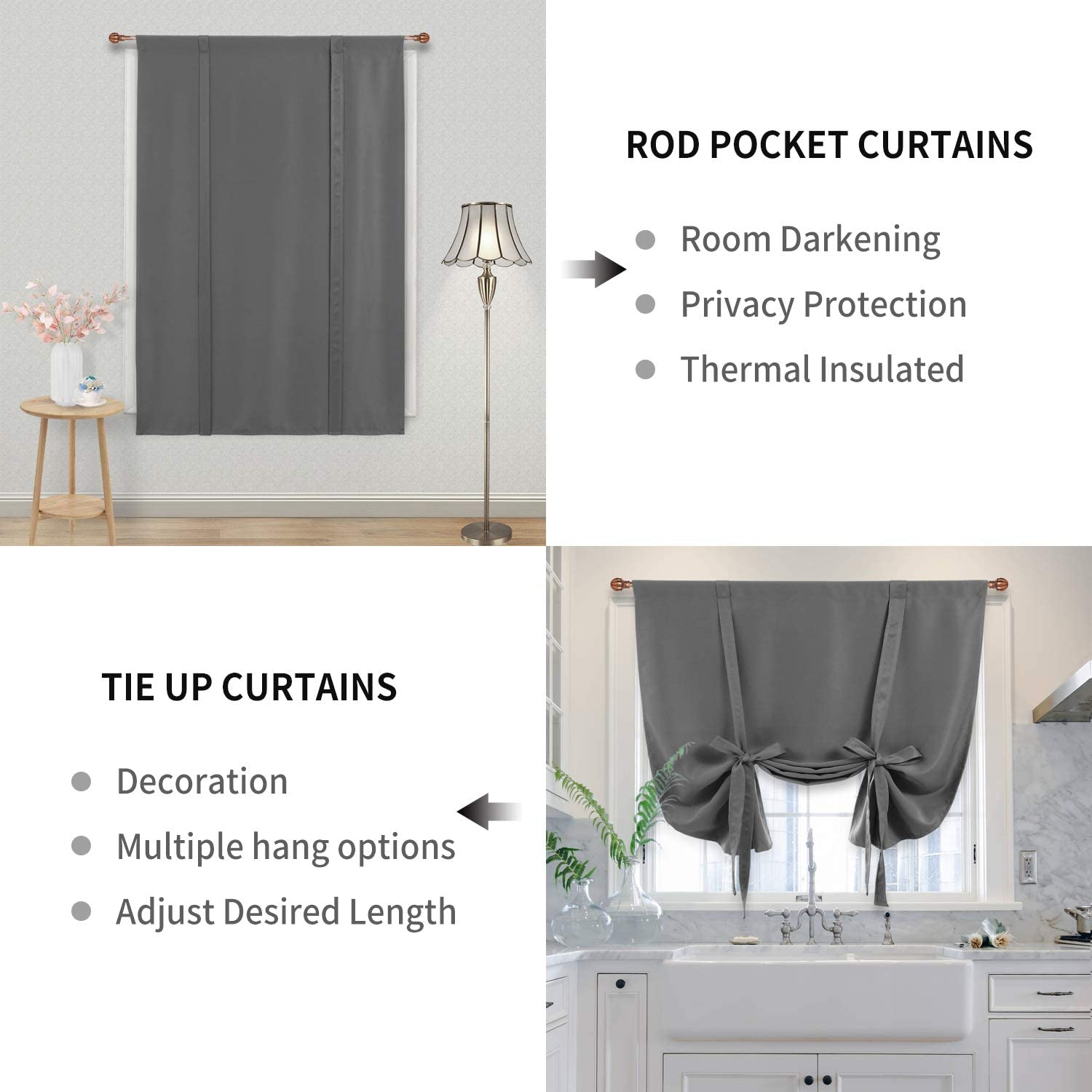 DWCN Tie Up Blackout Curtains for Kitchen