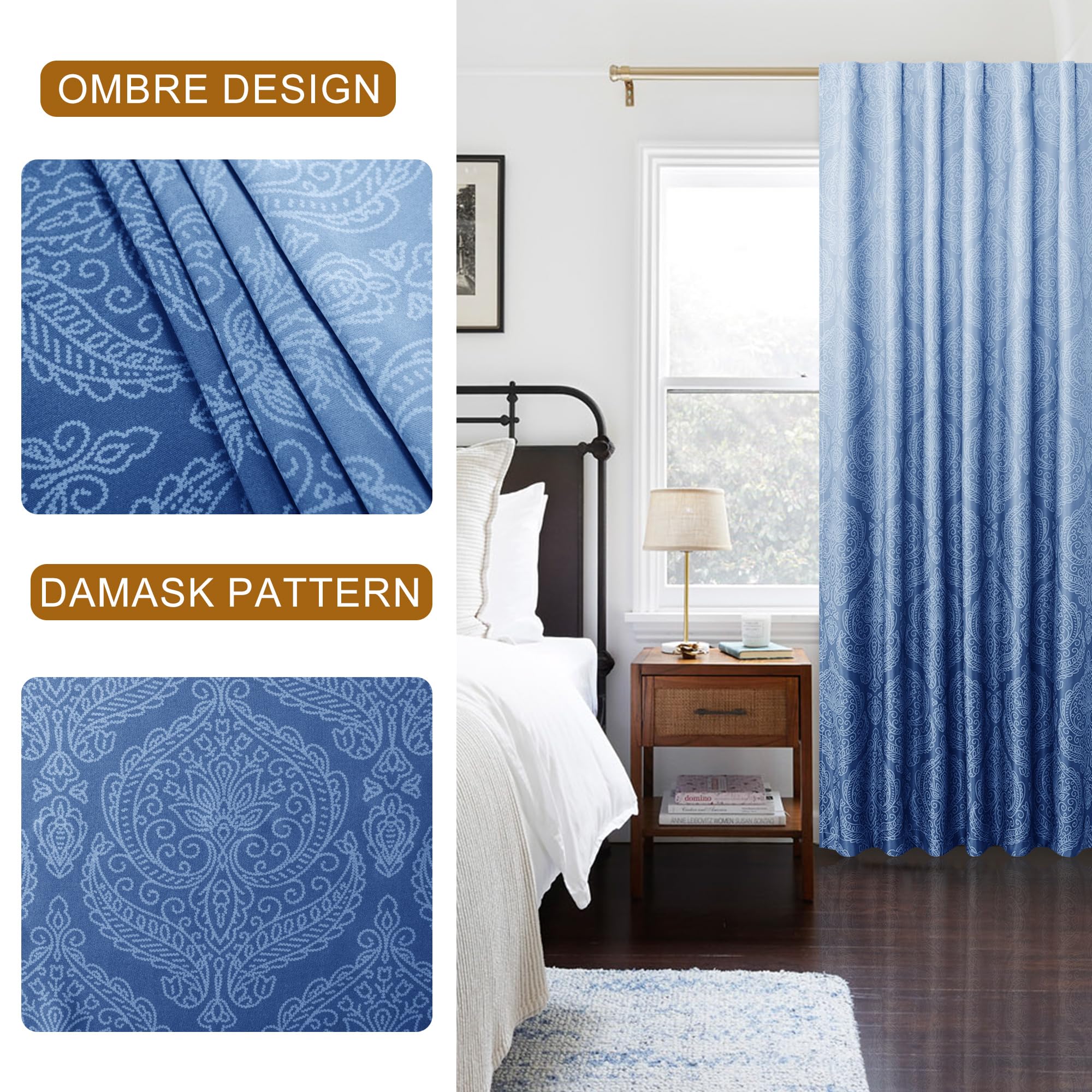 DWCN Ombre Blackout Curtains with Tiebacks, Set of 2 Panels