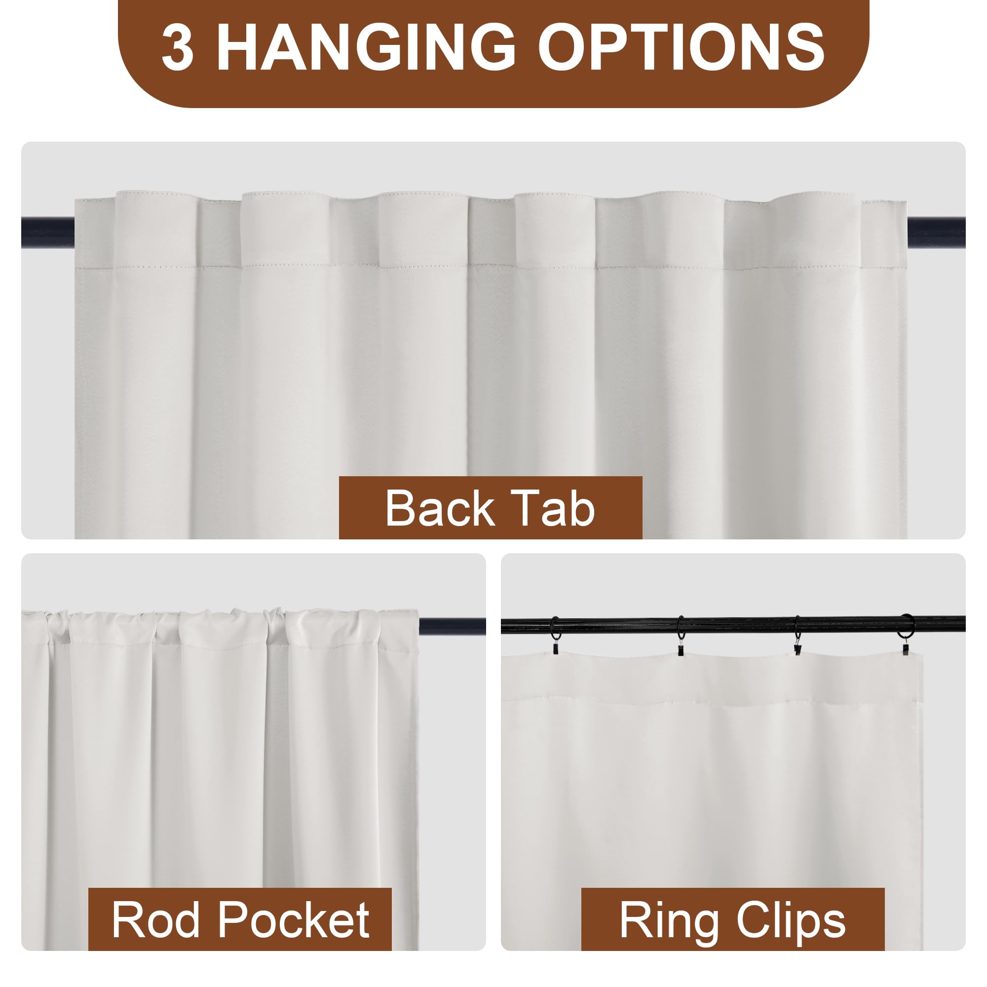 DWCN Blackout Curtains with Tiebacks, Rod Pocket/Back Tab, Set of 2 Panels