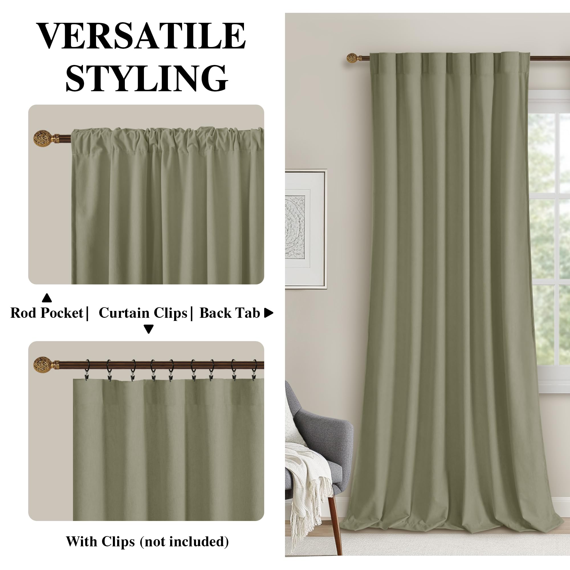 DWCN Velvet Curtains, 2 Panels - Rod Pocket and Back Tab