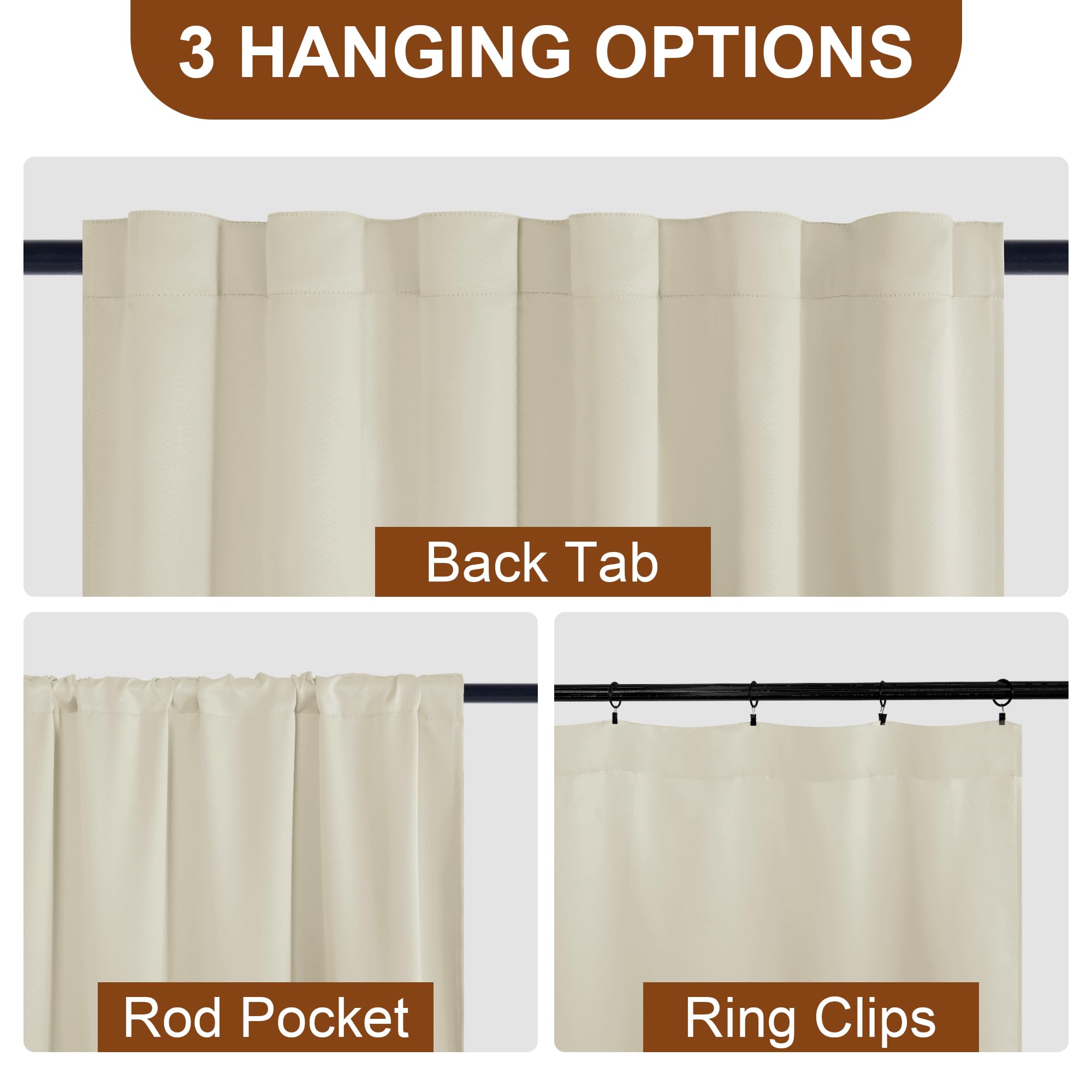 DWCN Blackout Curtains with Tiebacks, Rod Pocket/Back Tab, Set of 2 Panels