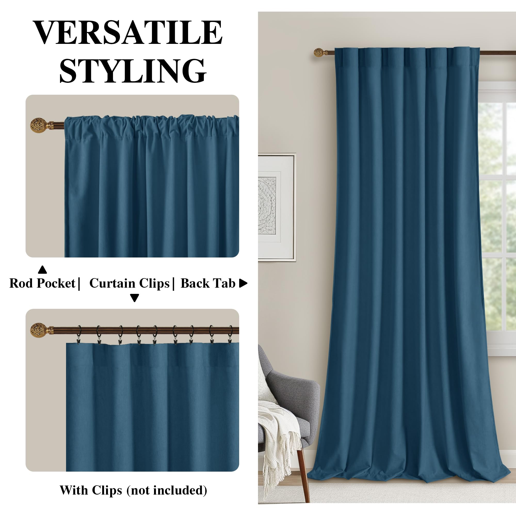 DWCN Velvet Curtains, 2 Panels - Rod Pocket and Back Tab