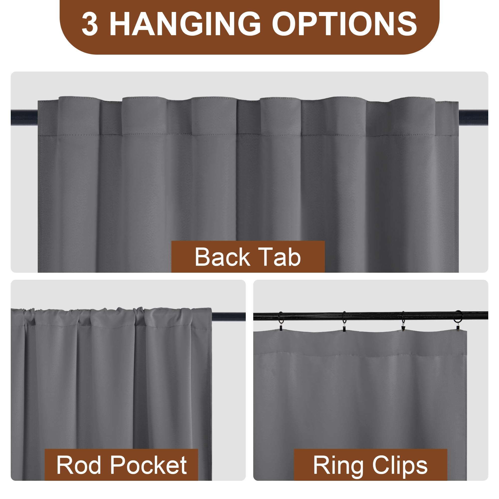 DWCN Blackout Curtains with Tiebacks, Rod Pocket/Back Tab, Set of 2 Panels
