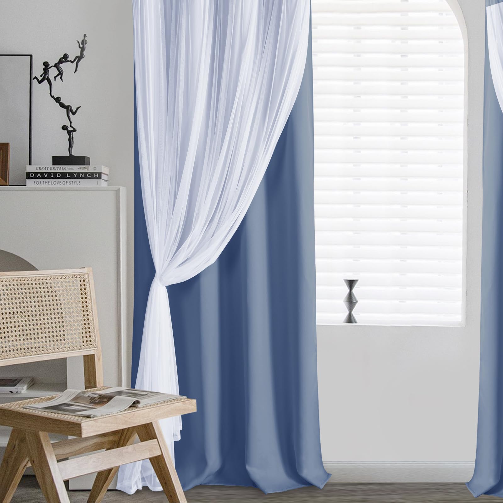 DWCN Layered Curtains, Blackout and Sheer Curtains with Tiebacks, 2 Pieces