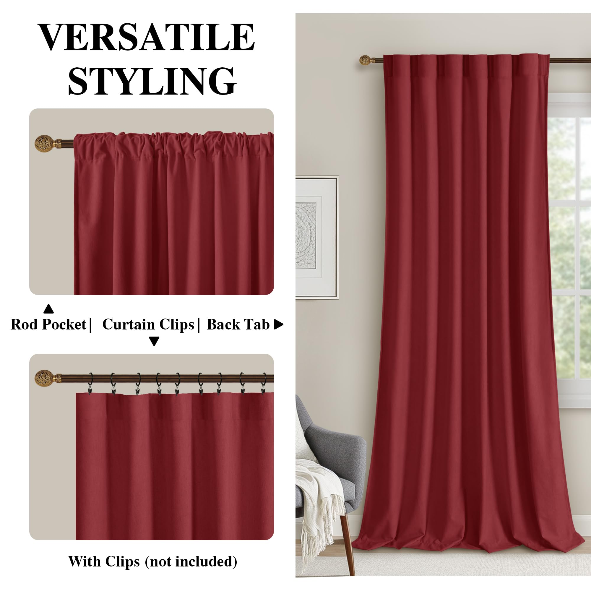 DWCN Velvet Curtains, 2 Panels - Rod Pocket and Back Tab