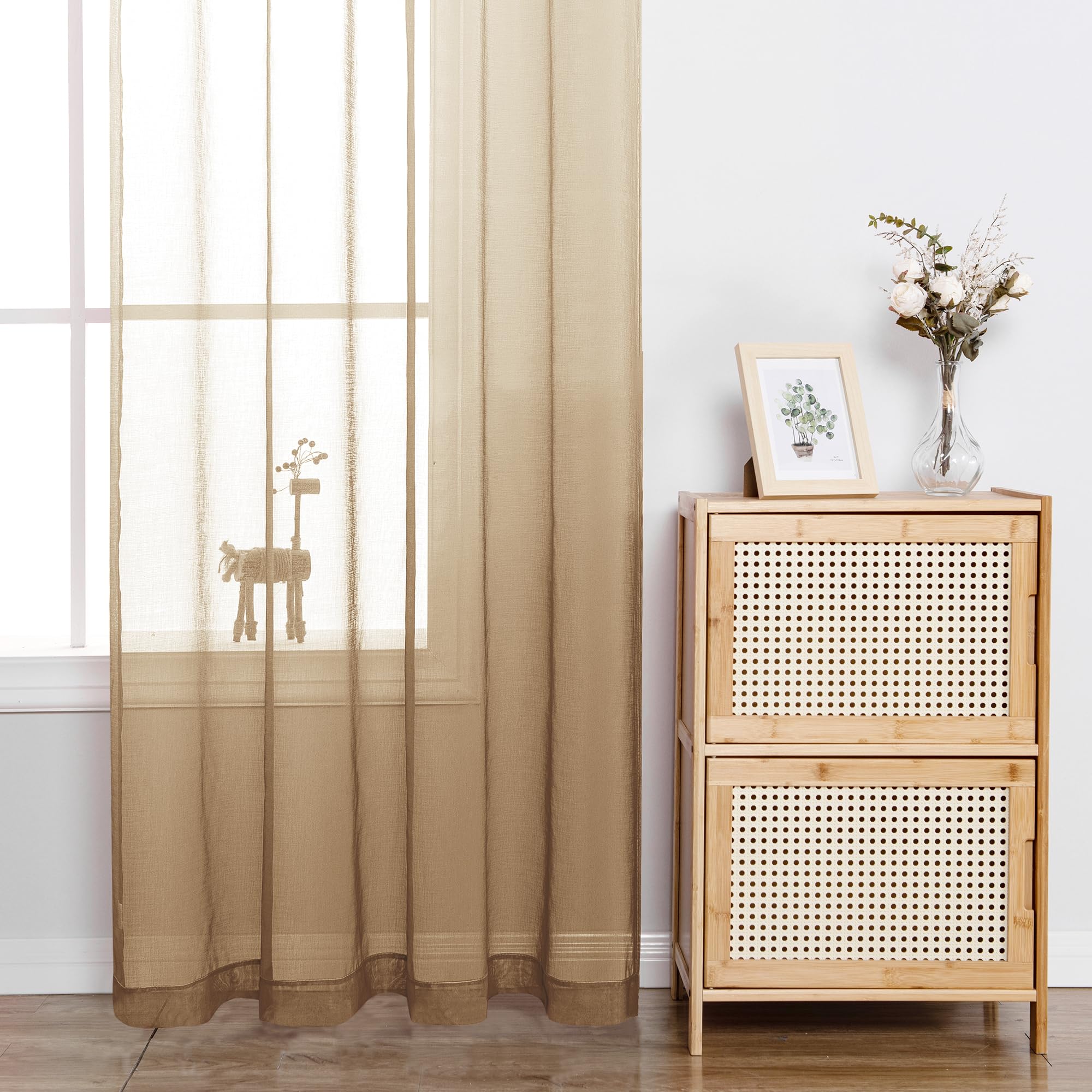 DWCN Faux Linen Ombre Sheer Curtains, Set of 2 Panels