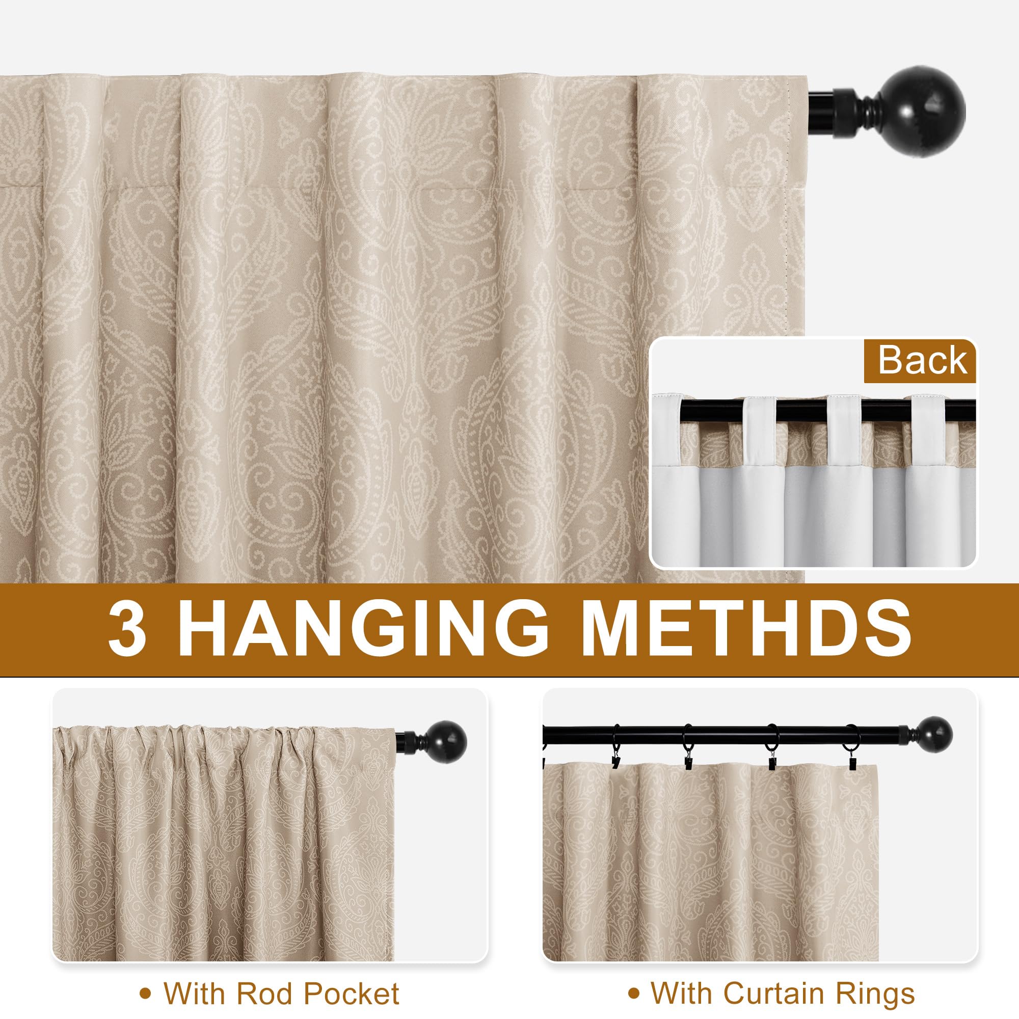 DWCN Ombre Blackout Curtains with Tiebacks, Set of 2 Panels
