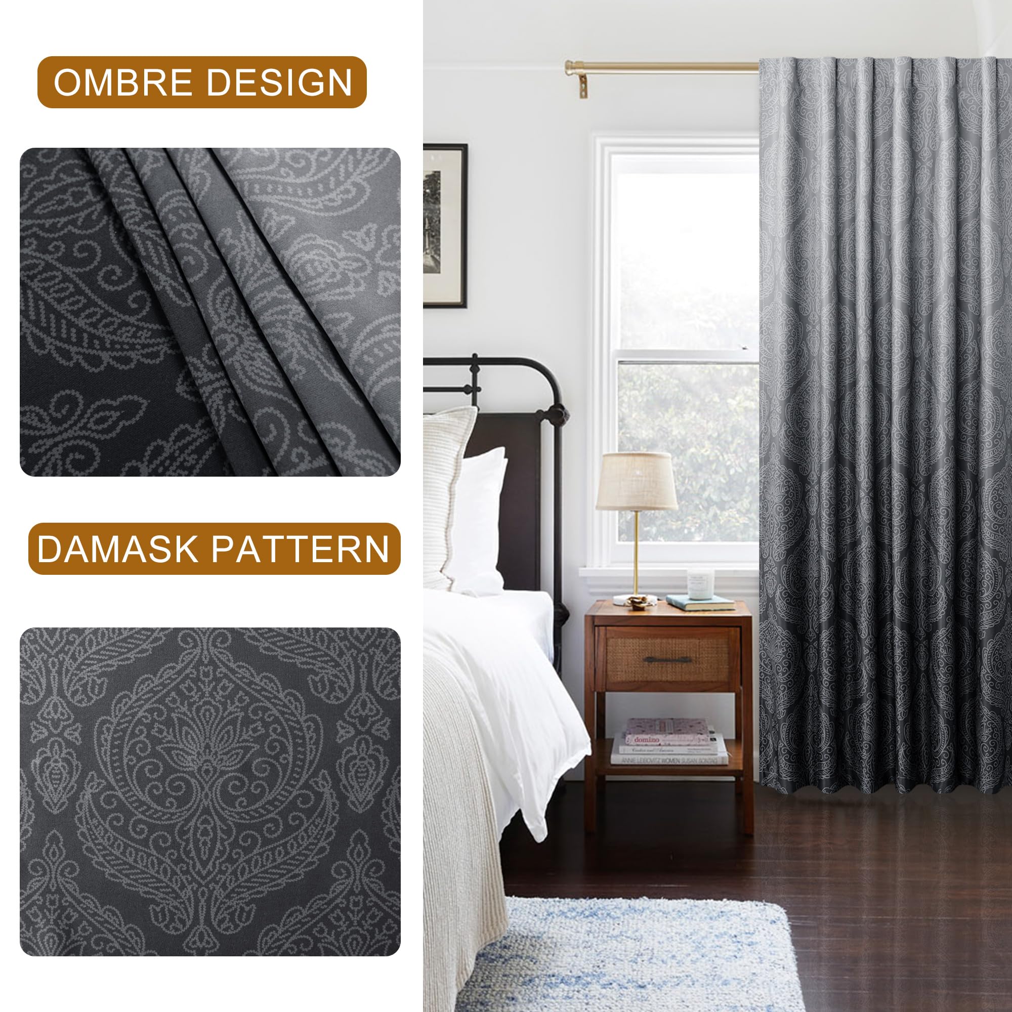 DWCN Ombre Blackout Curtains with Tiebacks, Set of 2 Panels