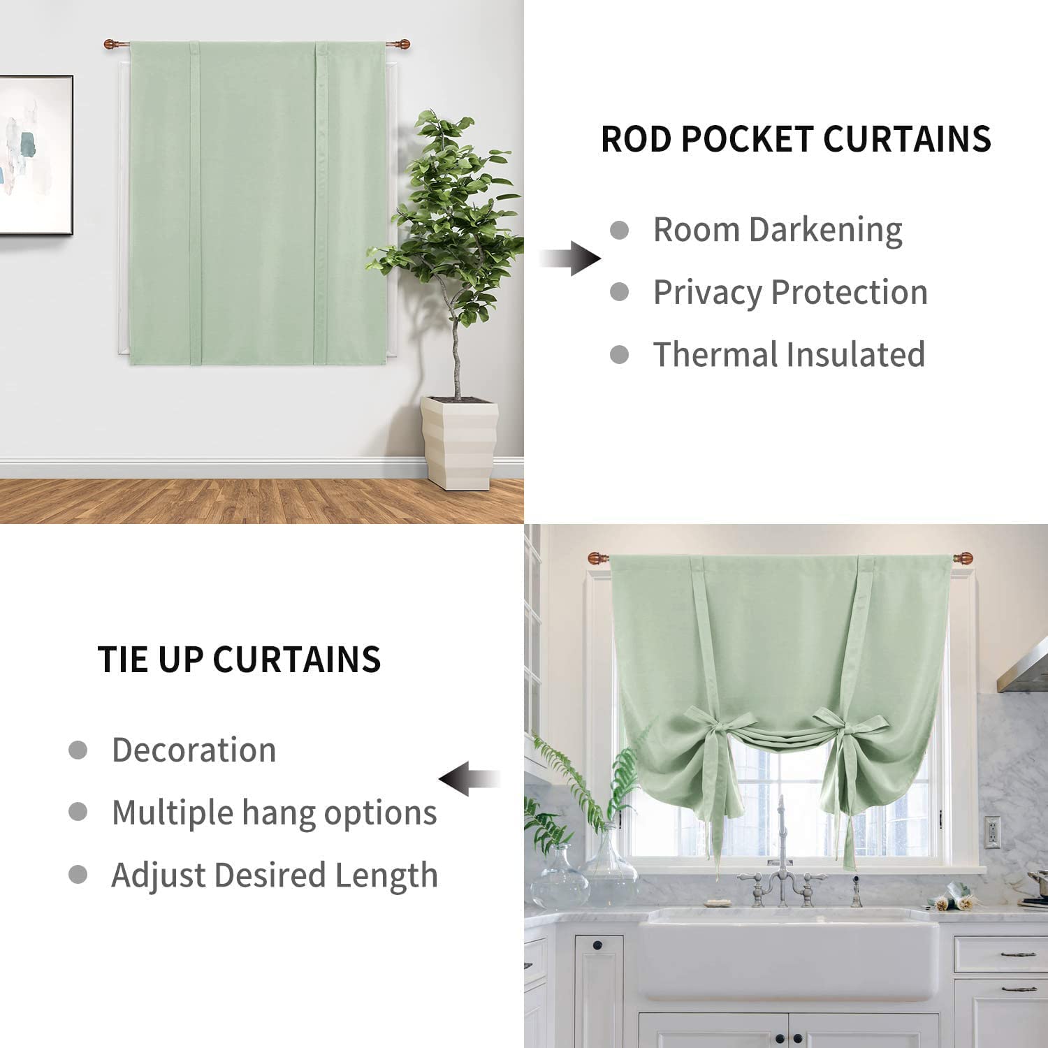 DWCN Tie Up Blackout Curtains for Kitchen