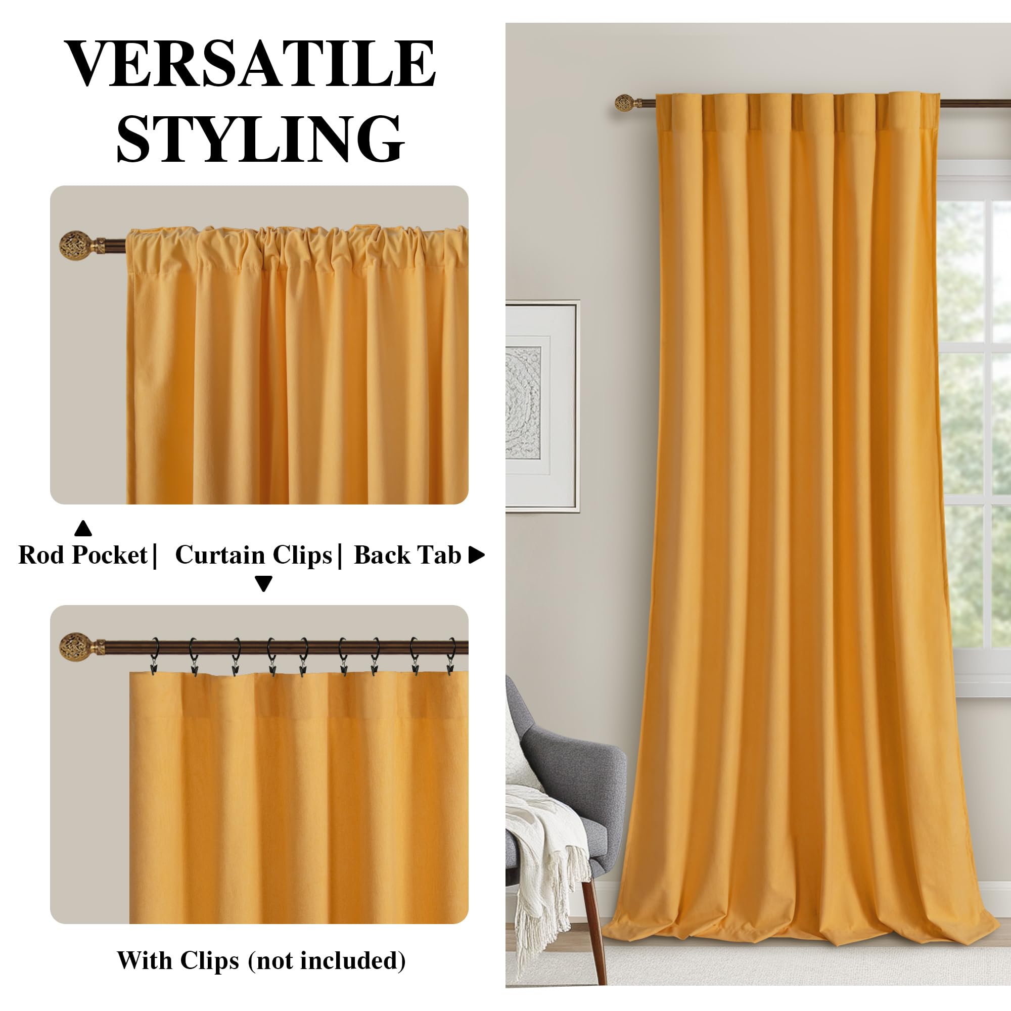 DWCN Velvet Curtains, 2 Panels - Rod Pocket and Back Tab