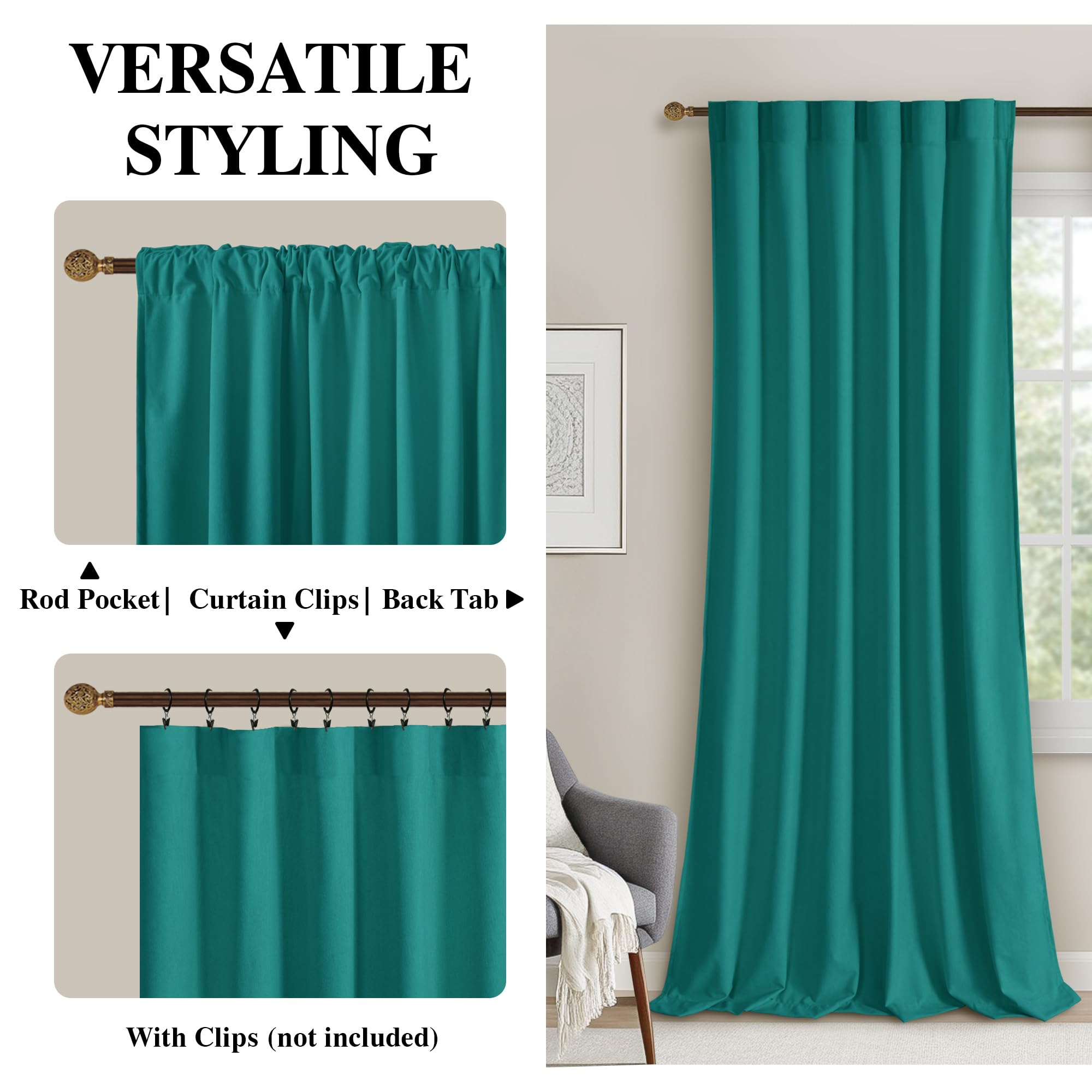 DWCN Velvet Curtains, 2 Panels - Rod Pocket and Back Tab