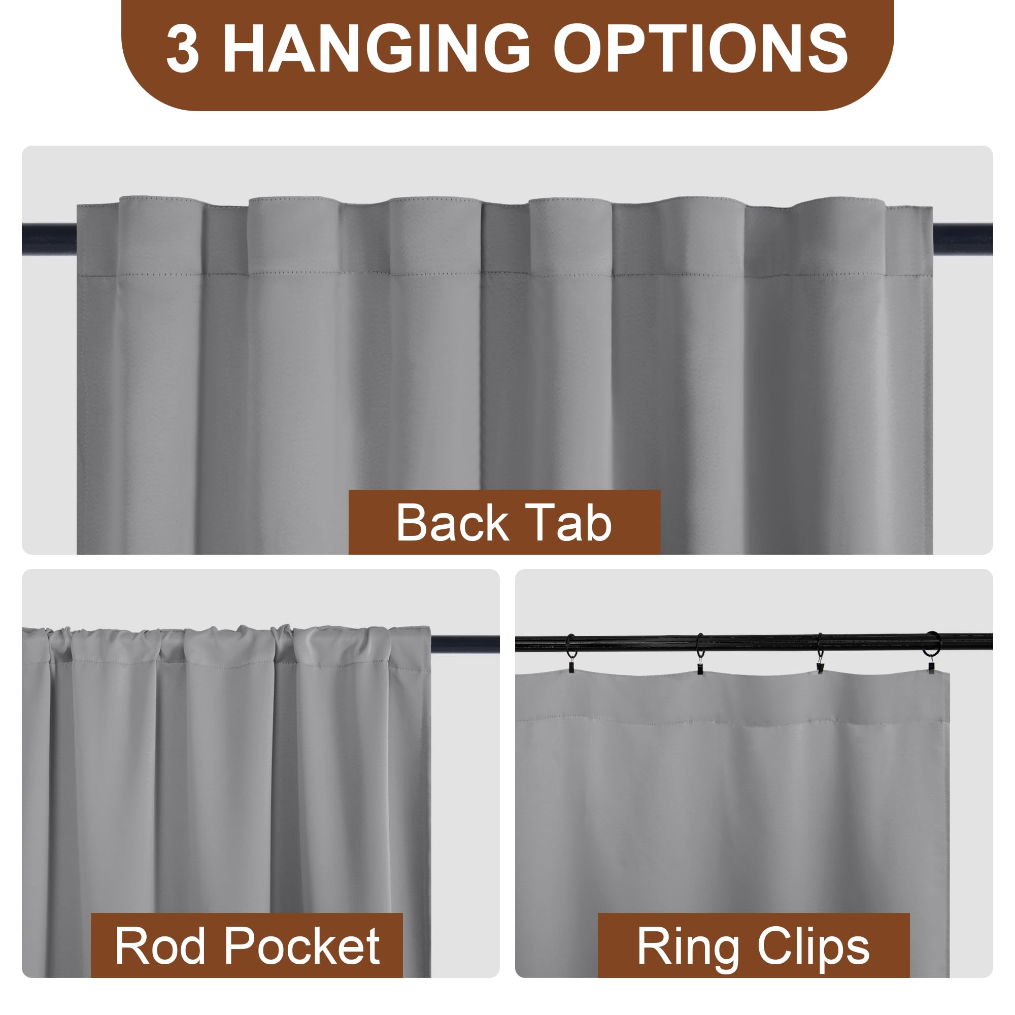 DWCN Blackout Curtains with Tiebacks, Rod Pocket/Back Tab, Set of 2 Panels