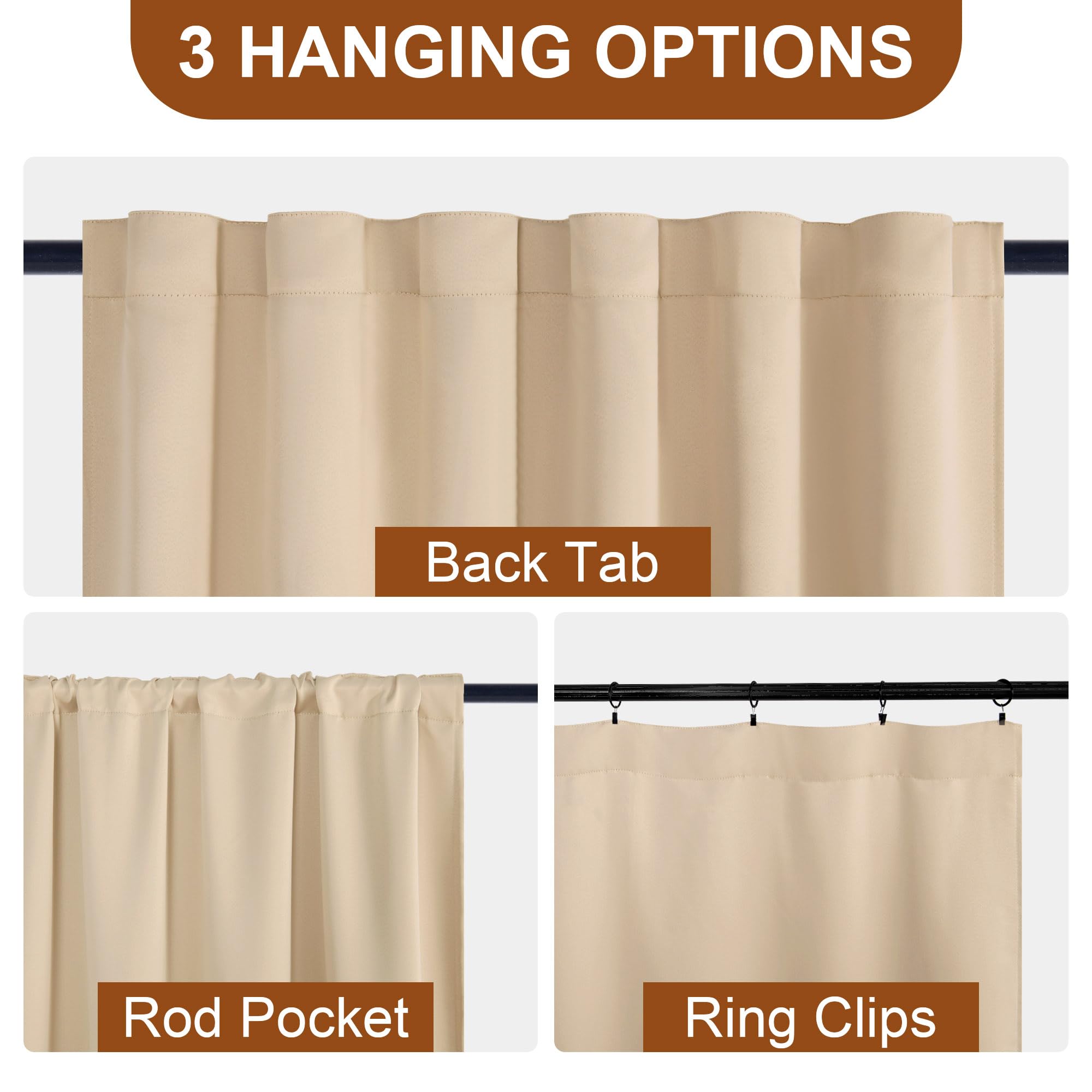 DWCN Blackout Curtains with Tiebacks, Rod Pocket/Back Tab, Set of 2 Panels