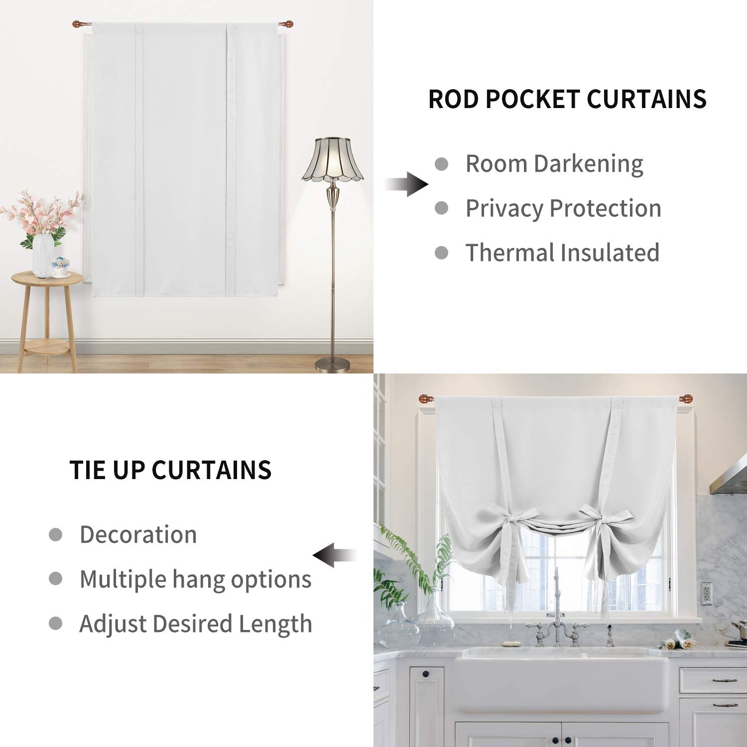 DWCN Tie Up Blackout Curtains for Kitchen