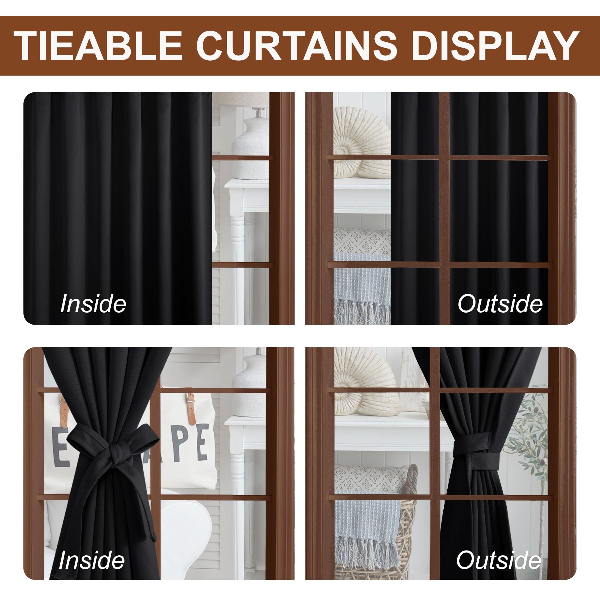 DWCN Blackout Curtains with Tiebacks, Rod Pocket/Back Tab, Set of 2 Panels