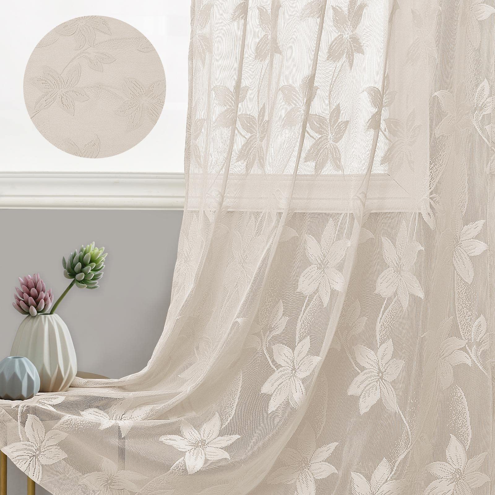 DWCN Lace Sheer Curtains, Set of 2 Panels