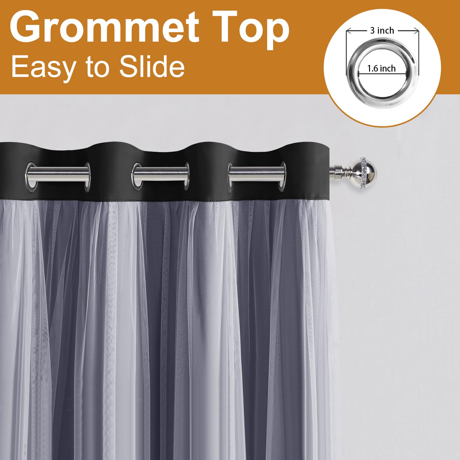 DWCN Layered Curtains, Blackout and Sheer Curtains with Tiebacks, 2 Pieces