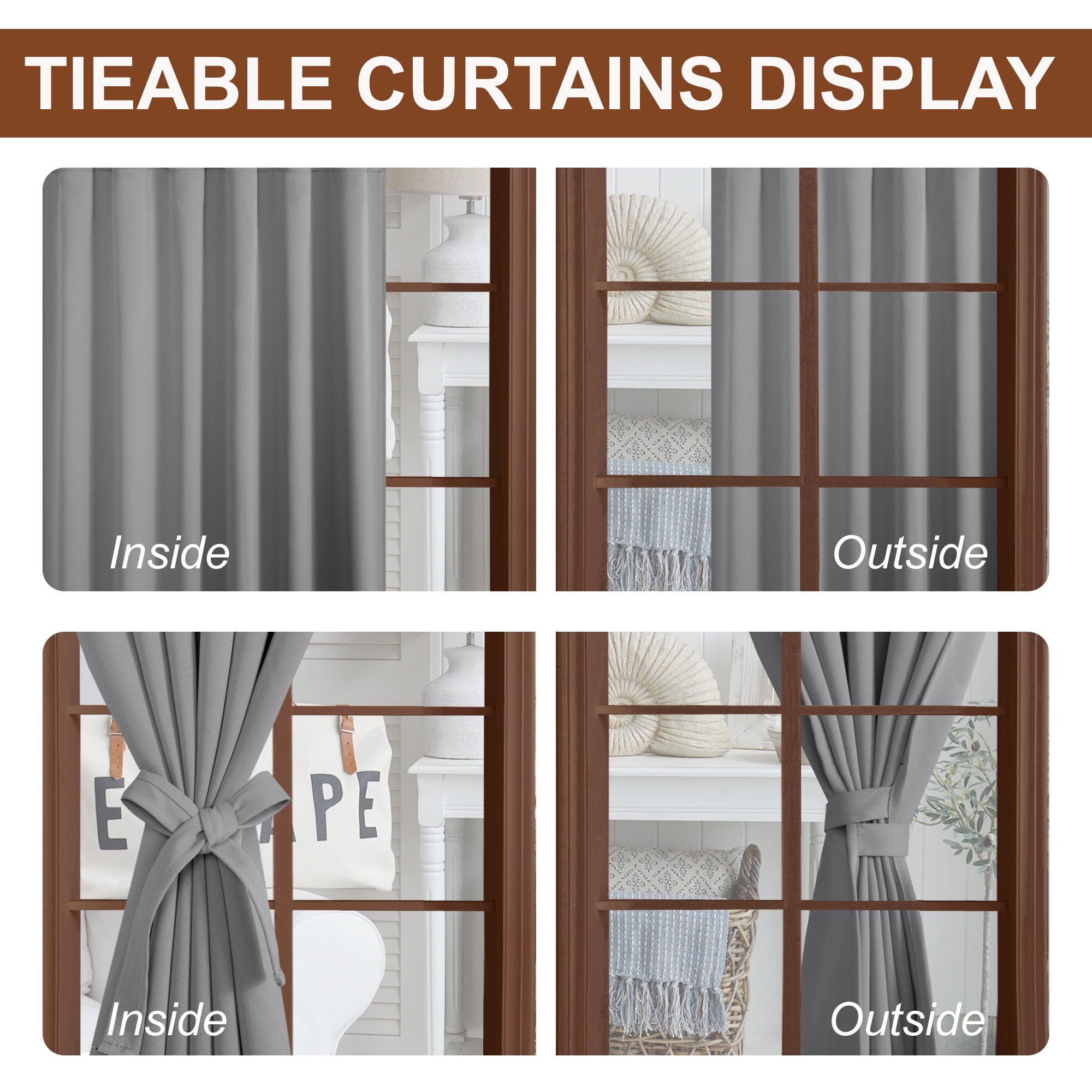 DWCN Blackout Curtains with Tiebacks, Rod Pocket/Back Tab, Set of 2 Panels