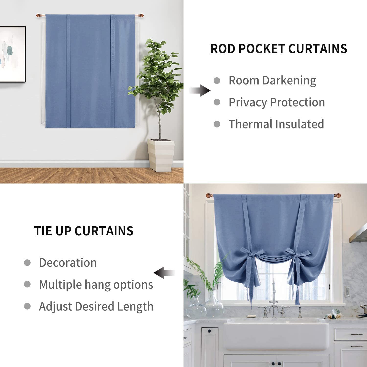 DWCN Tie Up Blackout Curtains for Kitchen