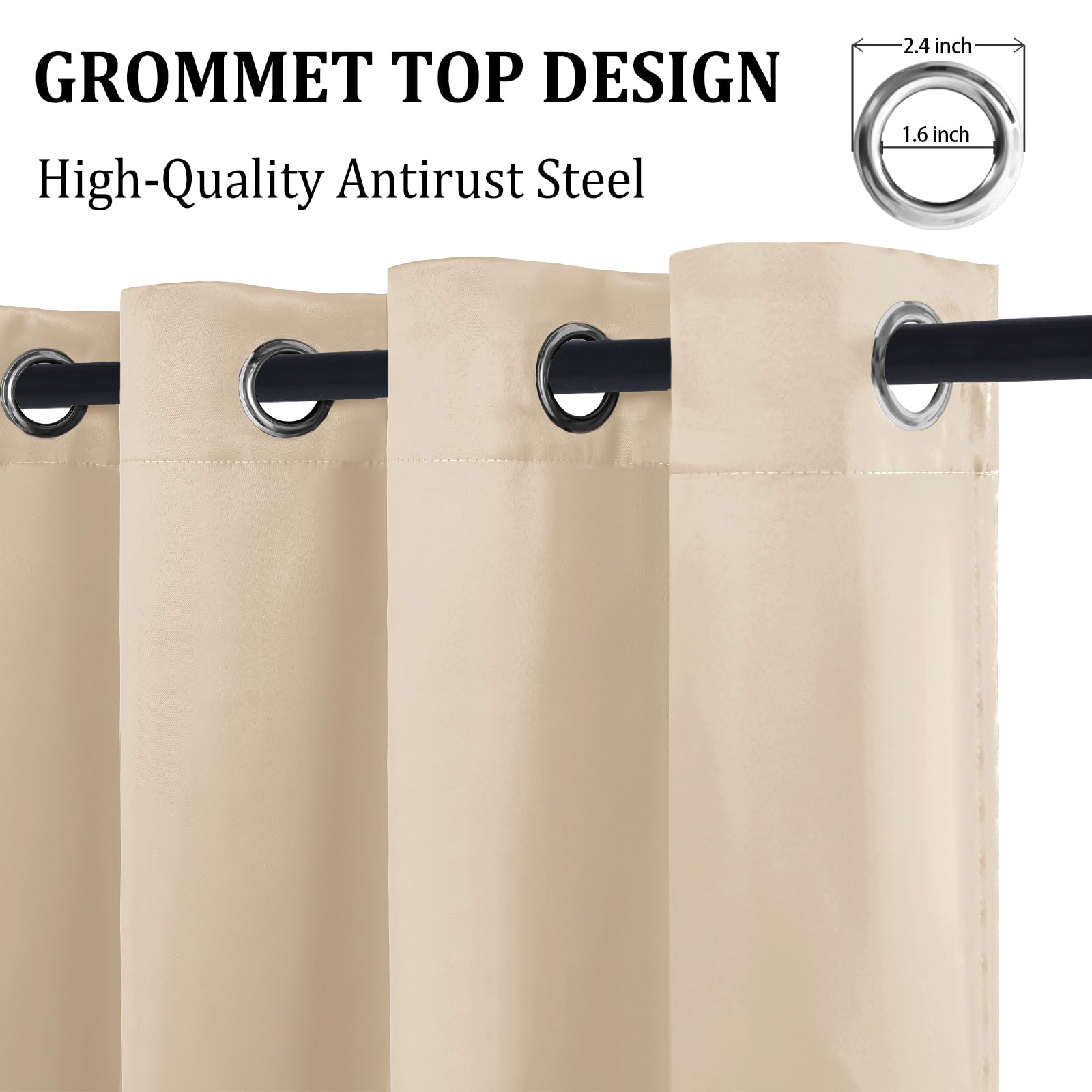 DWCN 100% Blackout Curtains with Tiebacks, Set of 2 Panels