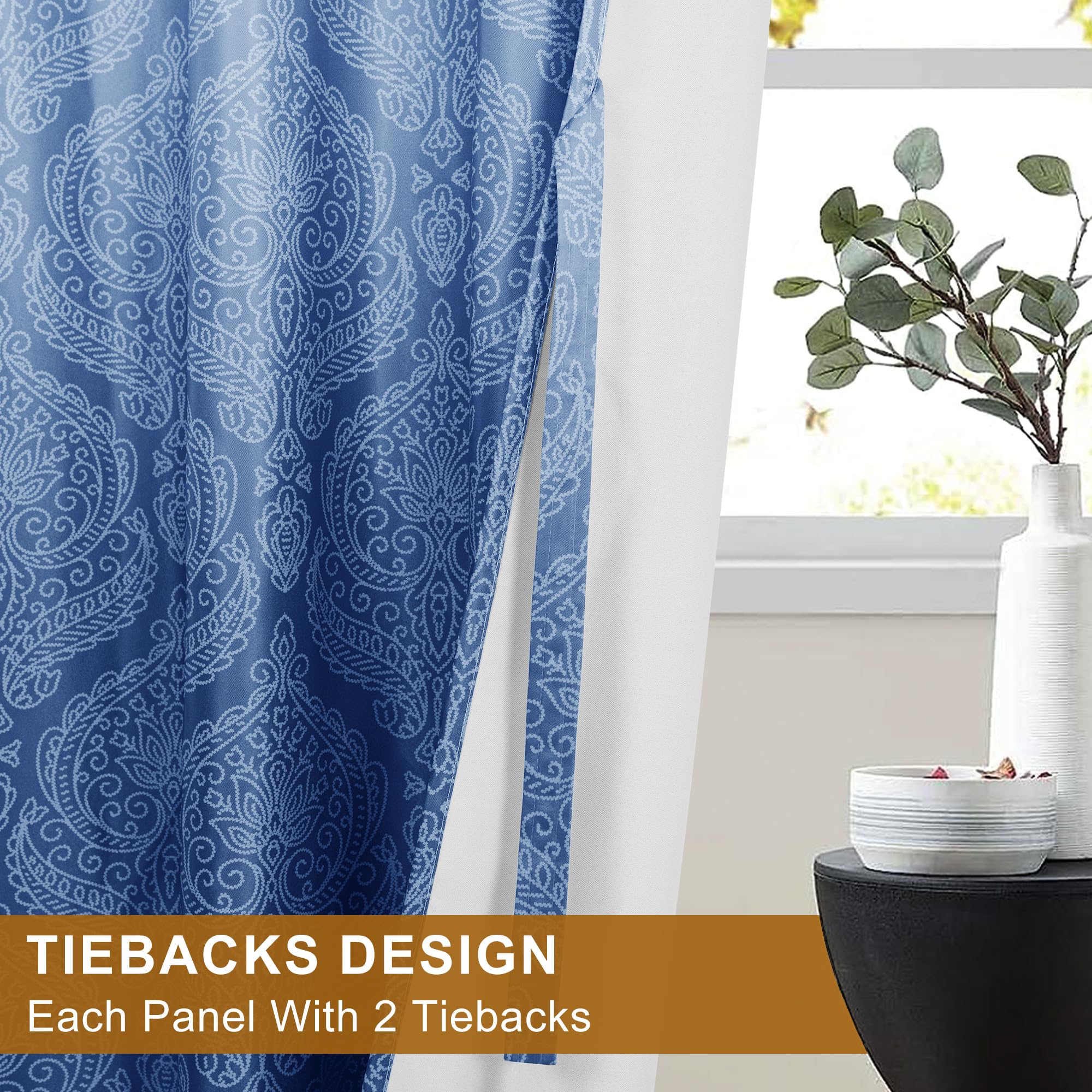 DWCN Ombre Blackout Curtains with Tiebacks, Set of 2 Panels