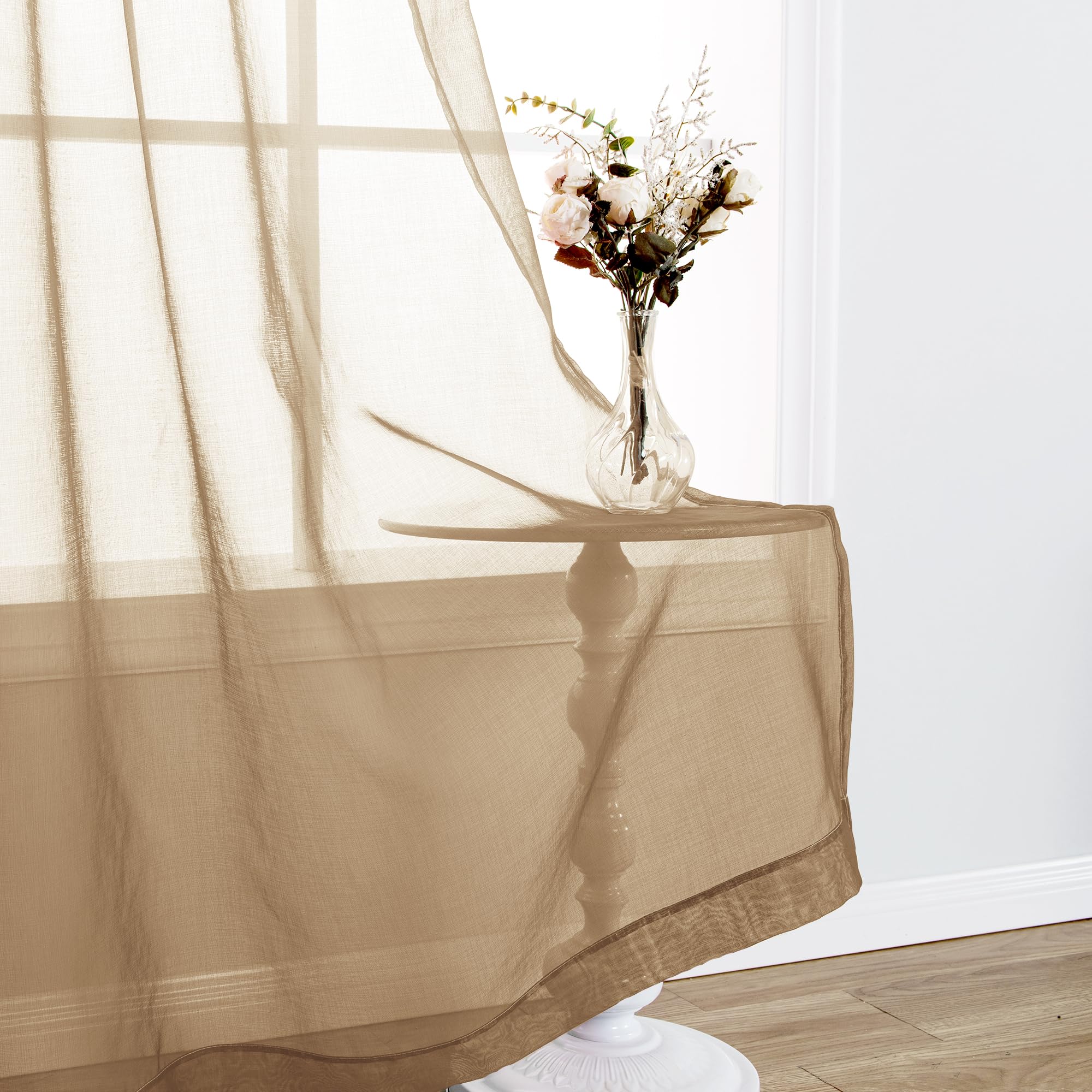 DWCN Faux Linen Ombre Sheer Curtains, Set of 2 Panels