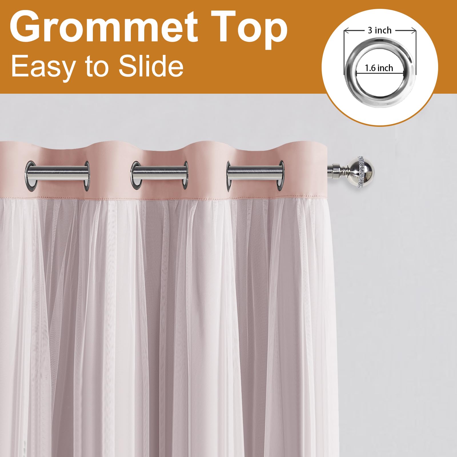 DWCN Layered Curtains, Blackout and Sheer Curtains with Tiebacks, 2 Pieces