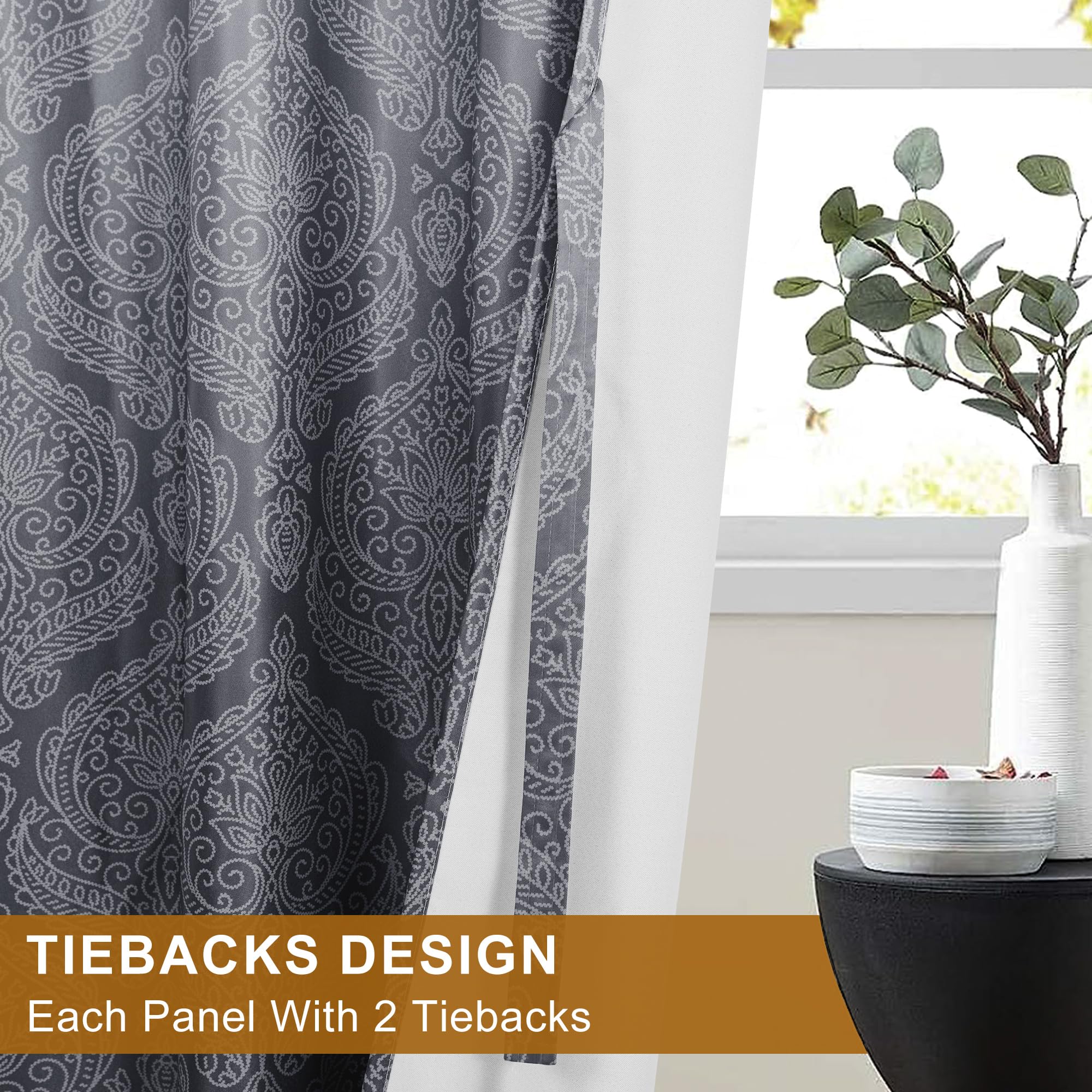 DWCN Ombre Blackout Curtains with Tiebacks, Set of 2 Panels