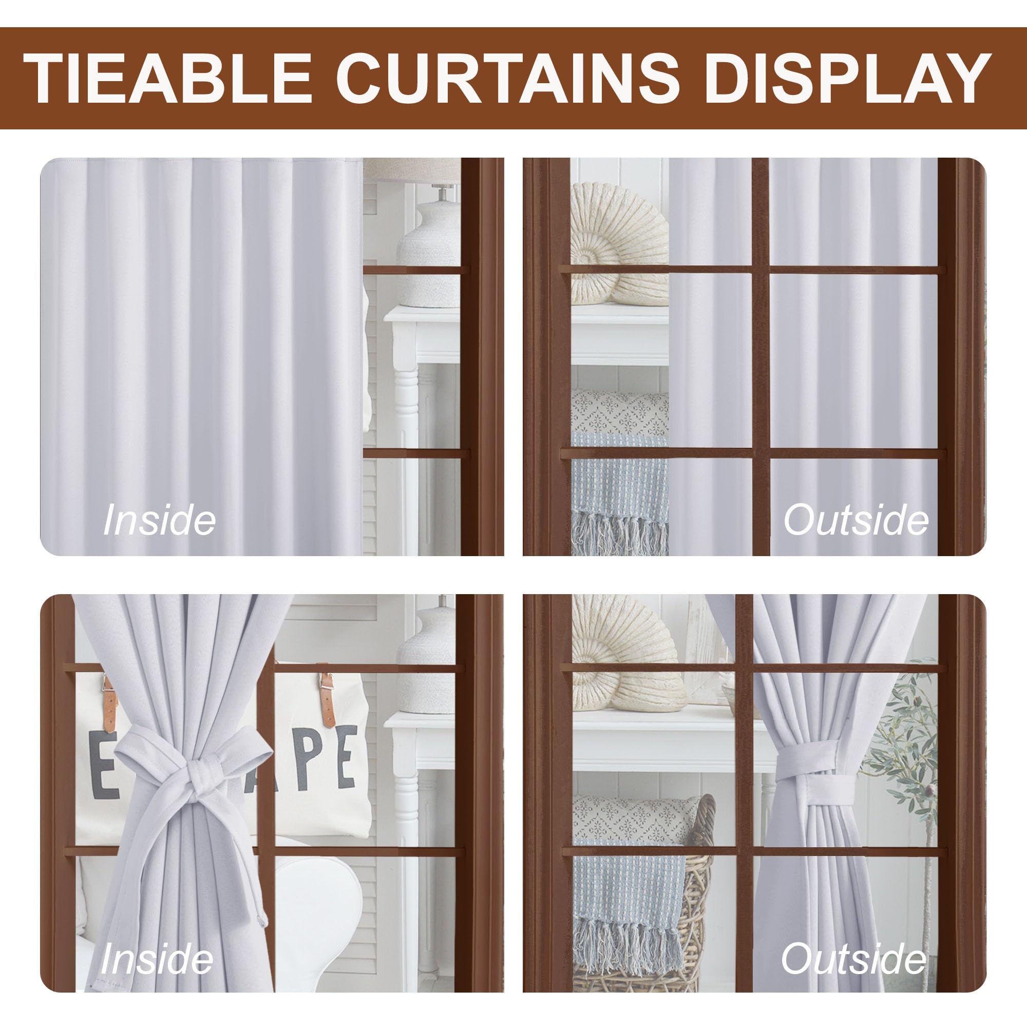 DWCN Blackout Curtains with Tiebacks, Rod Pocket/Back Tab, Set of 2 Panels