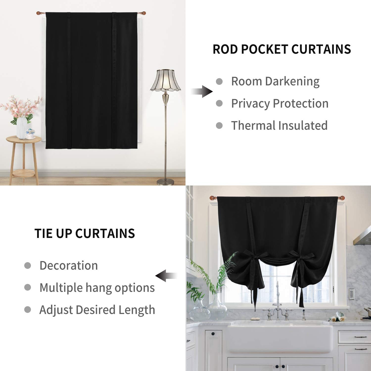 DWCN Tie Up Blackout Curtains for Kitchen