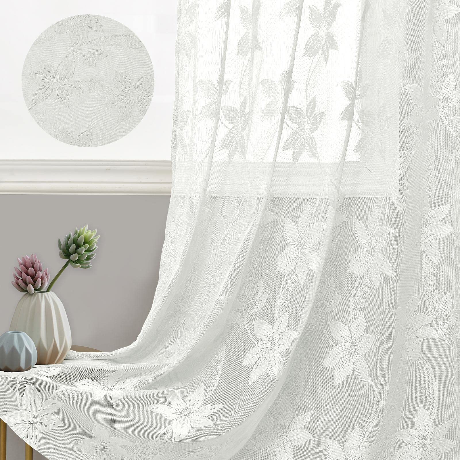 DWCN Lace Sheer Curtains, Set of 2 Panels