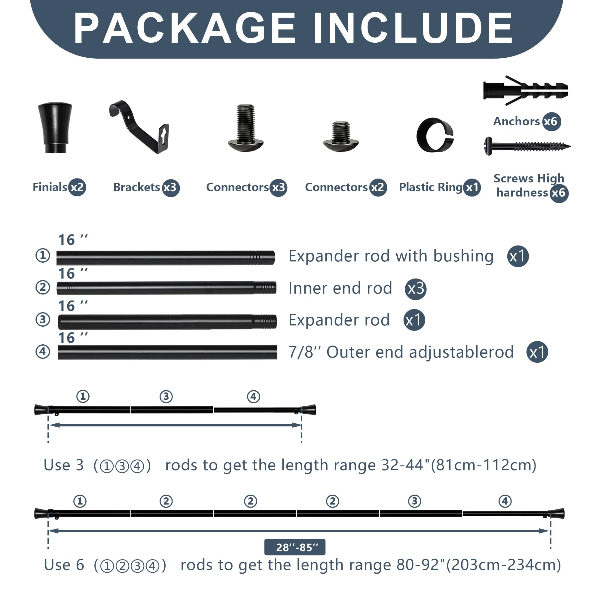 DWCN Heavy Duty Adjustable Curtain Rods