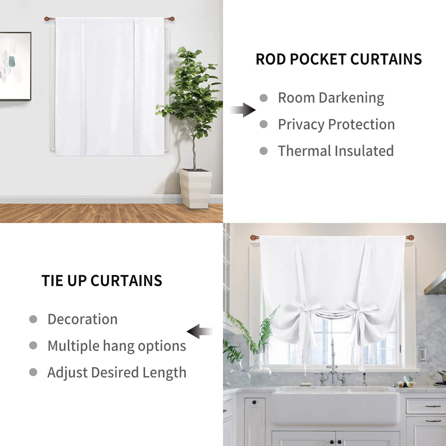 DWCN Tie Up Blackout Curtains for Kitchen