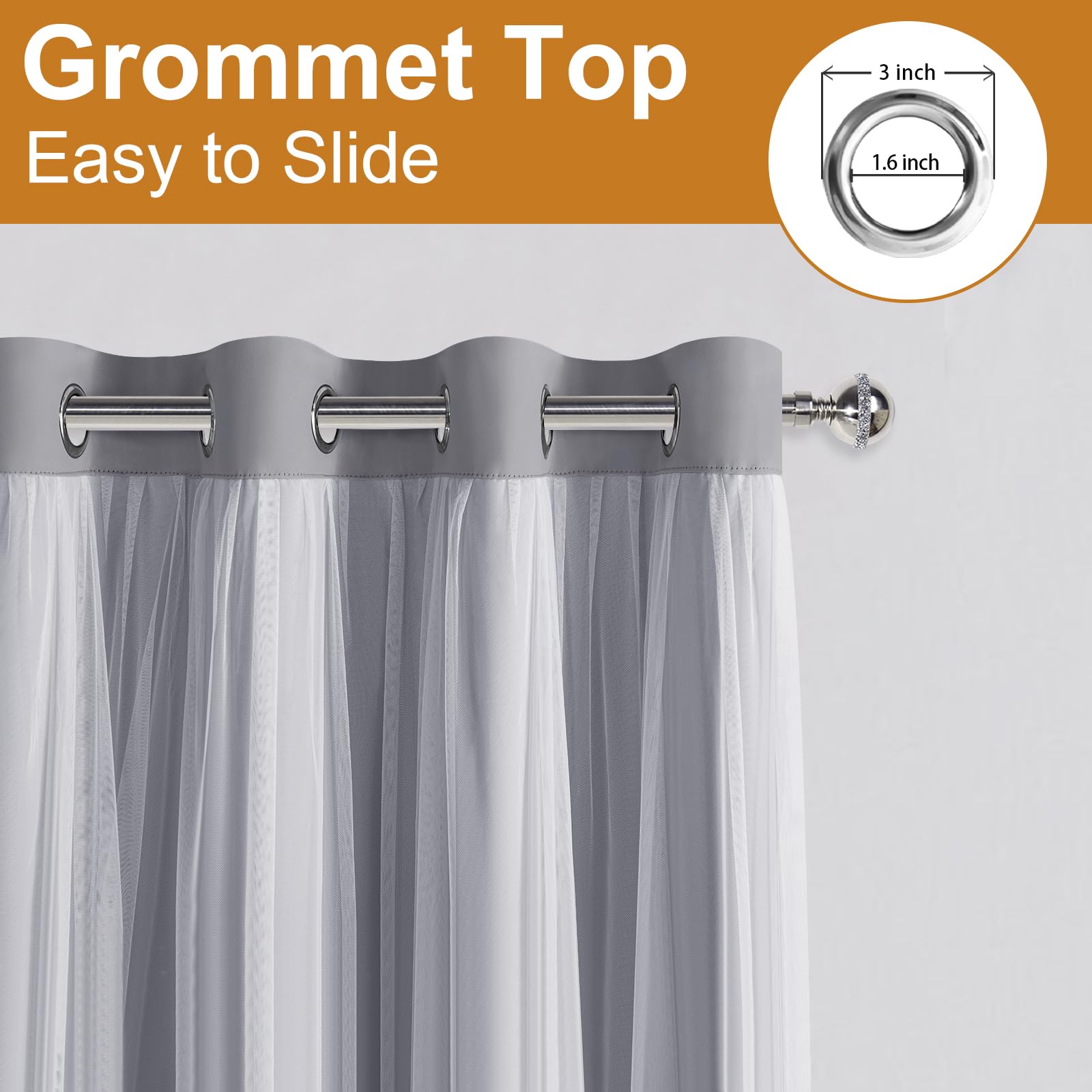 DWCN Layered Curtains, Blackout and Sheer Curtains with Tiebacks, 2 Pieces