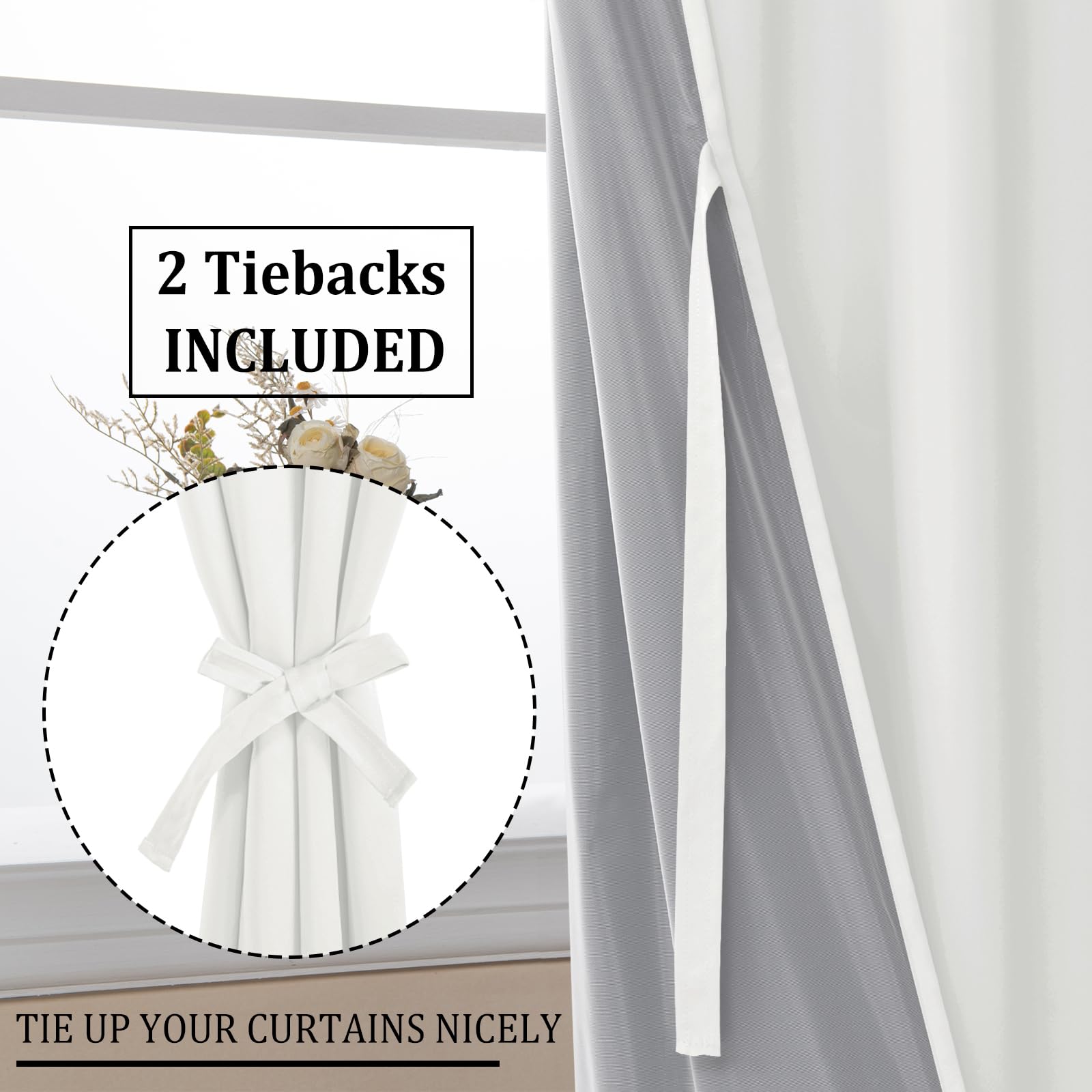 DWCN 100% Blackout Curtains with Tiebacks, Set of 2 Panels