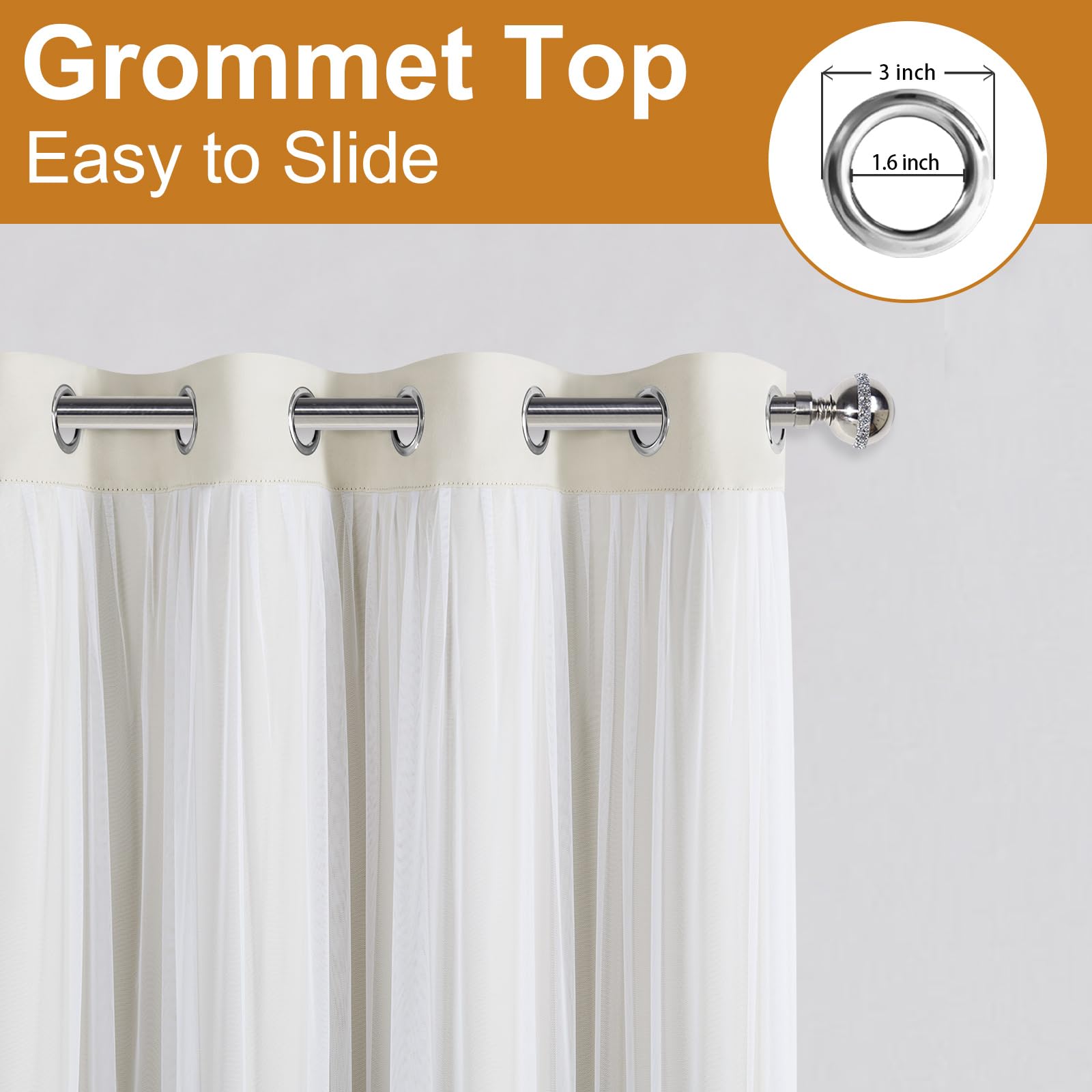 DWCN Layered Curtains, Blackout and Sheer Curtains with Tiebacks, 2 Pieces
