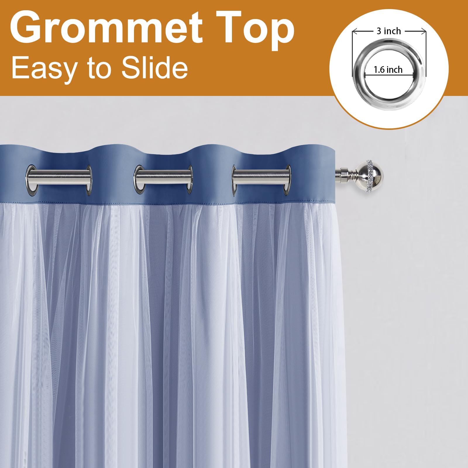 DWCN Layered Curtains, Blackout and Sheer Curtains with Tiebacks, 2 Pieces
