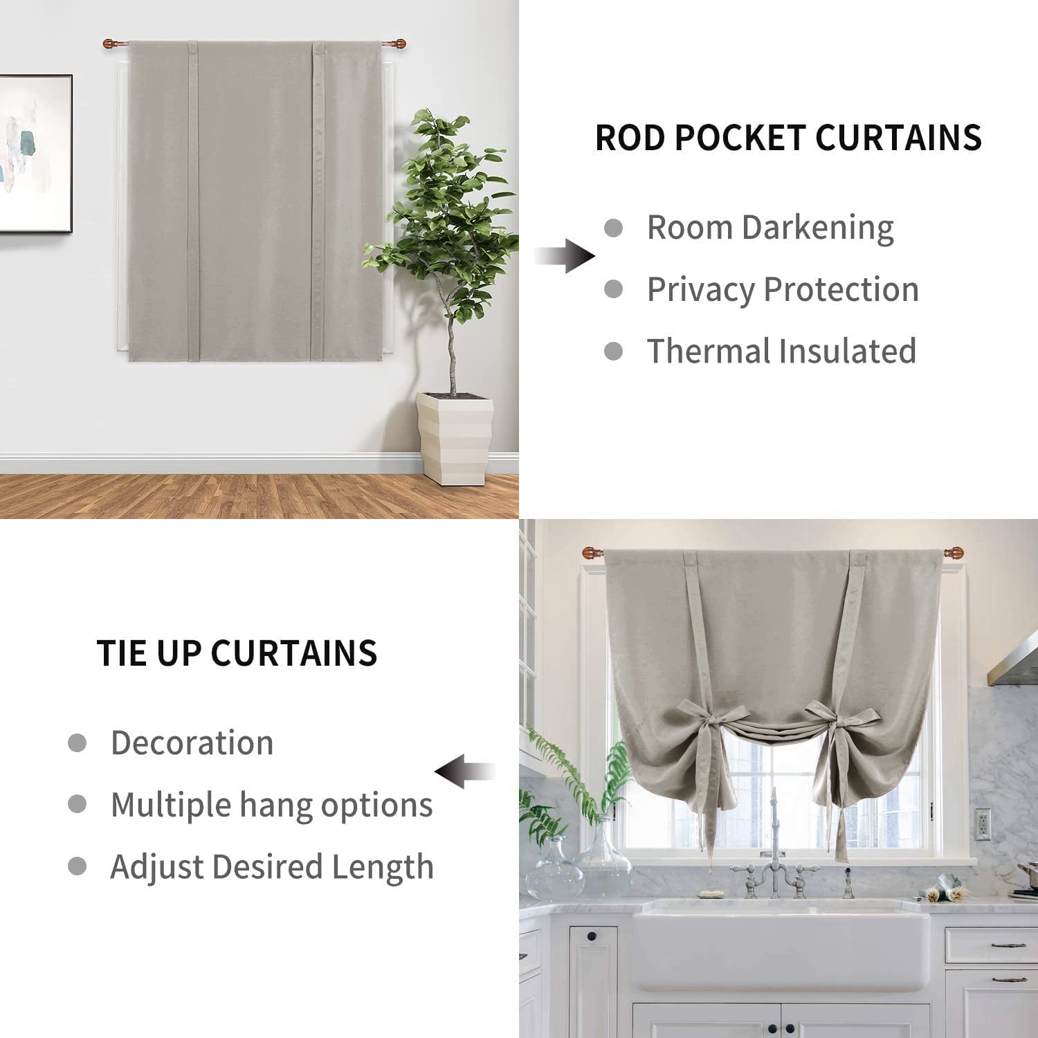 DWCN Tie Up Blackout Curtains for Kitchen