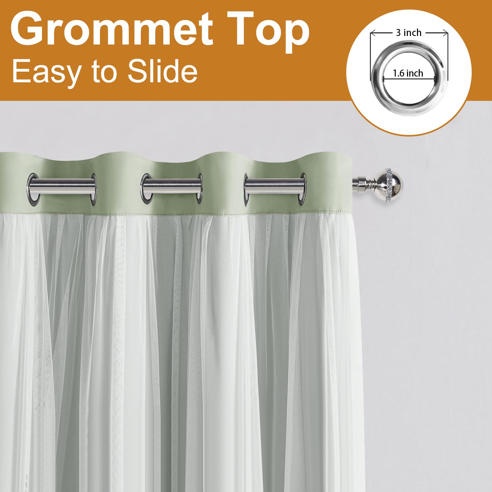 DWCN Layered Curtains, Blackout and Sheer Curtains with Tiebacks, 2 Pieces