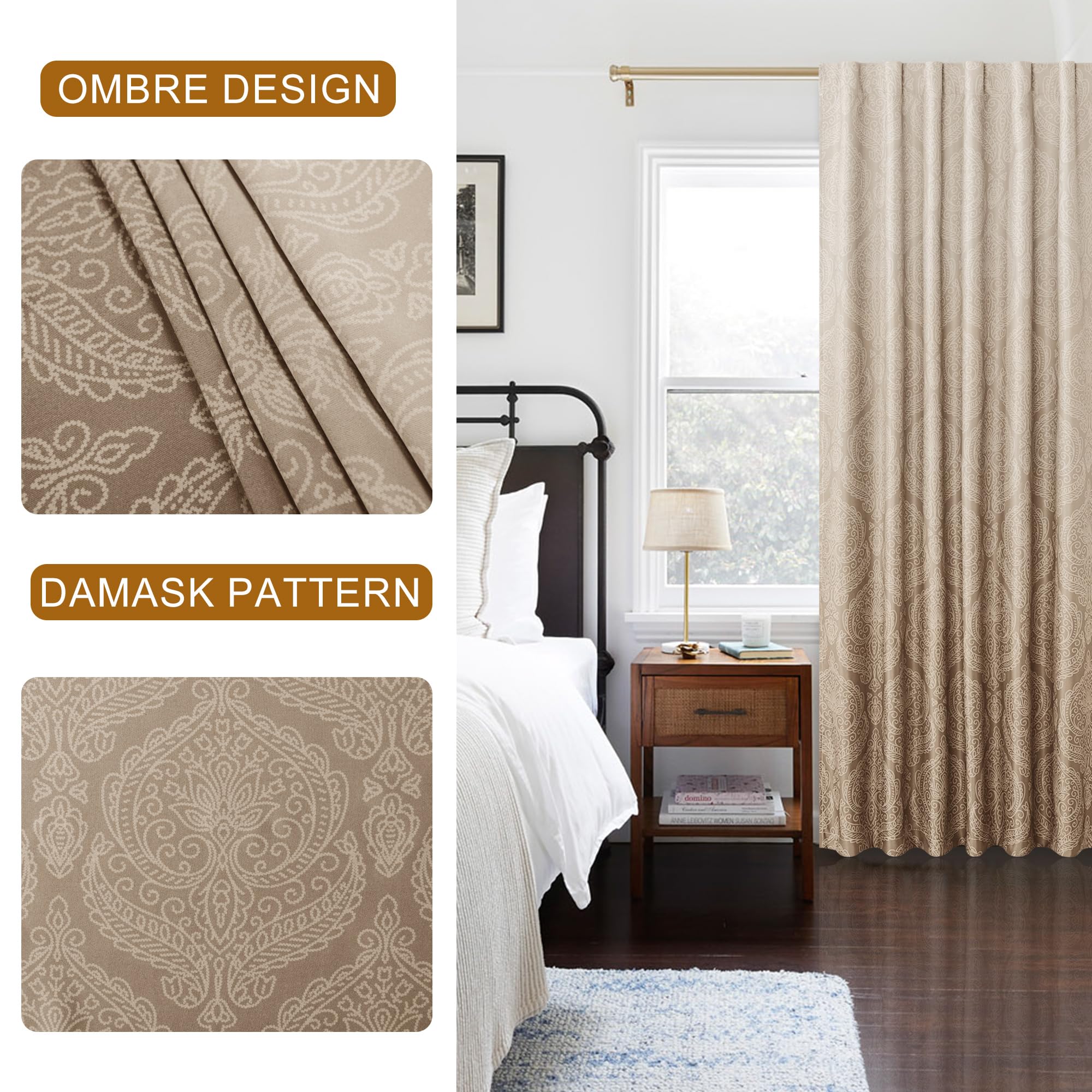 DWCN Ombre Blackout Curtains with Tiebacks, Set of 2 Panels