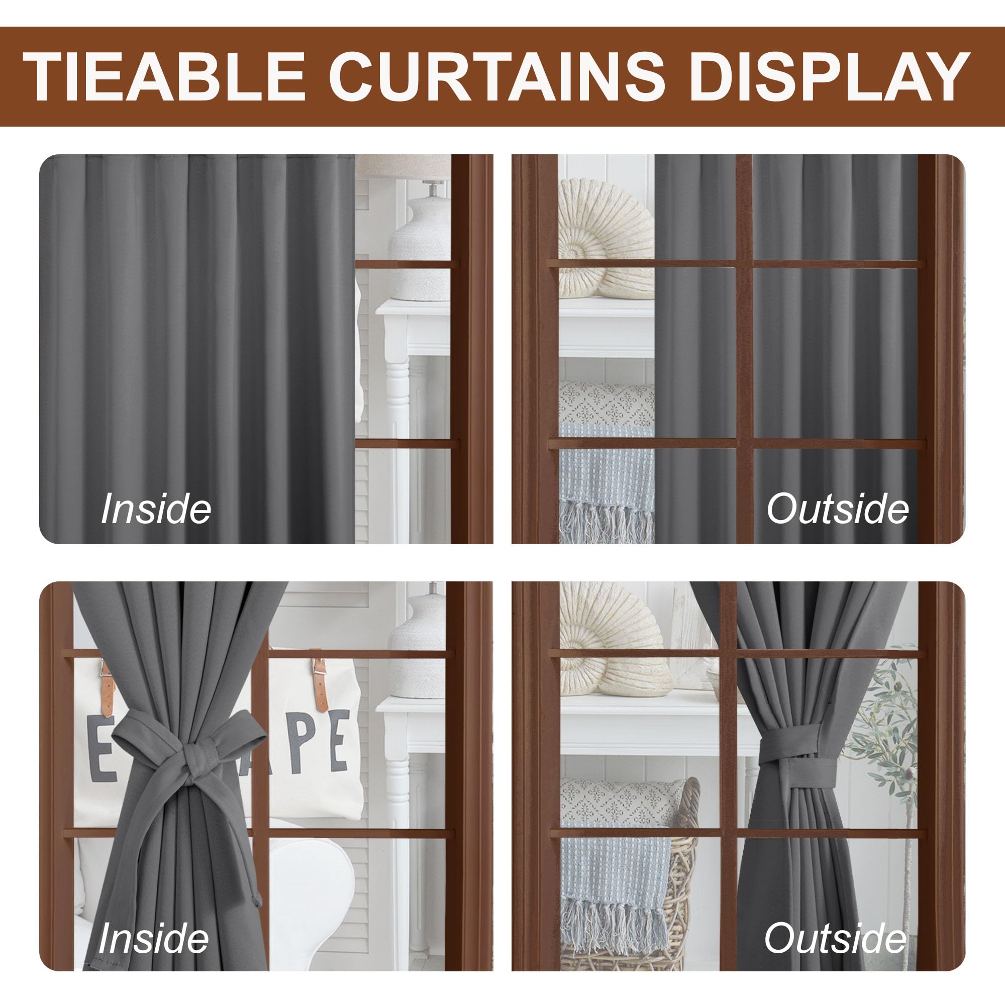 DWCN Blackout Curtains with Tiebacks, Rod Pocket/Back Tab, Set of 2 Panels