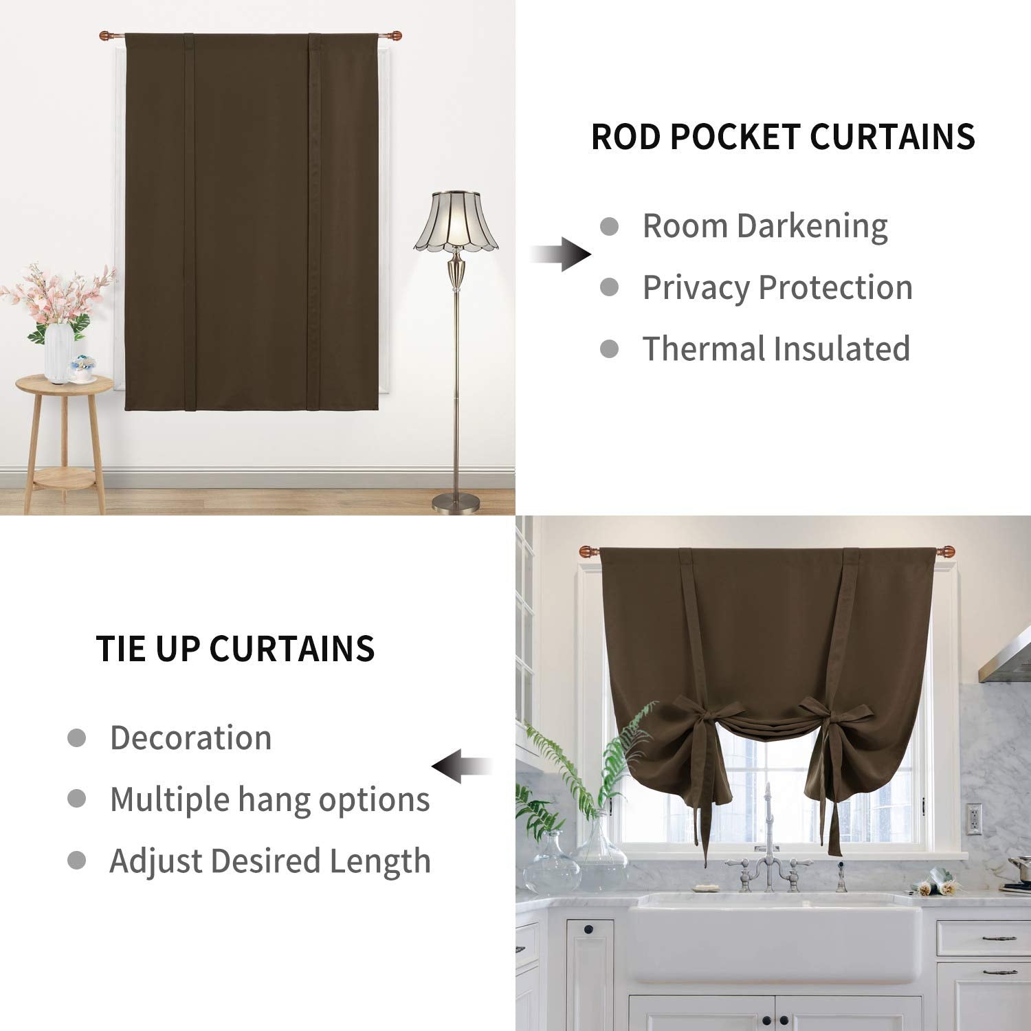 DWCN Tie Up Blackout Curtains for Kitchen